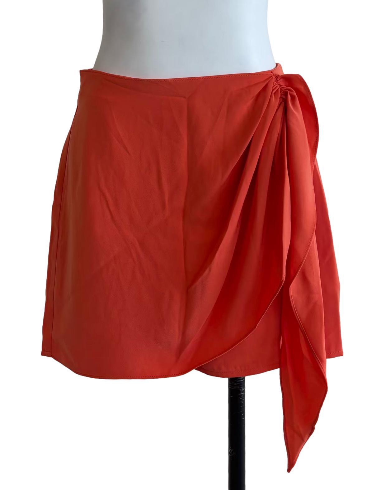 Coral Orange Side Tie Mini Skirt
