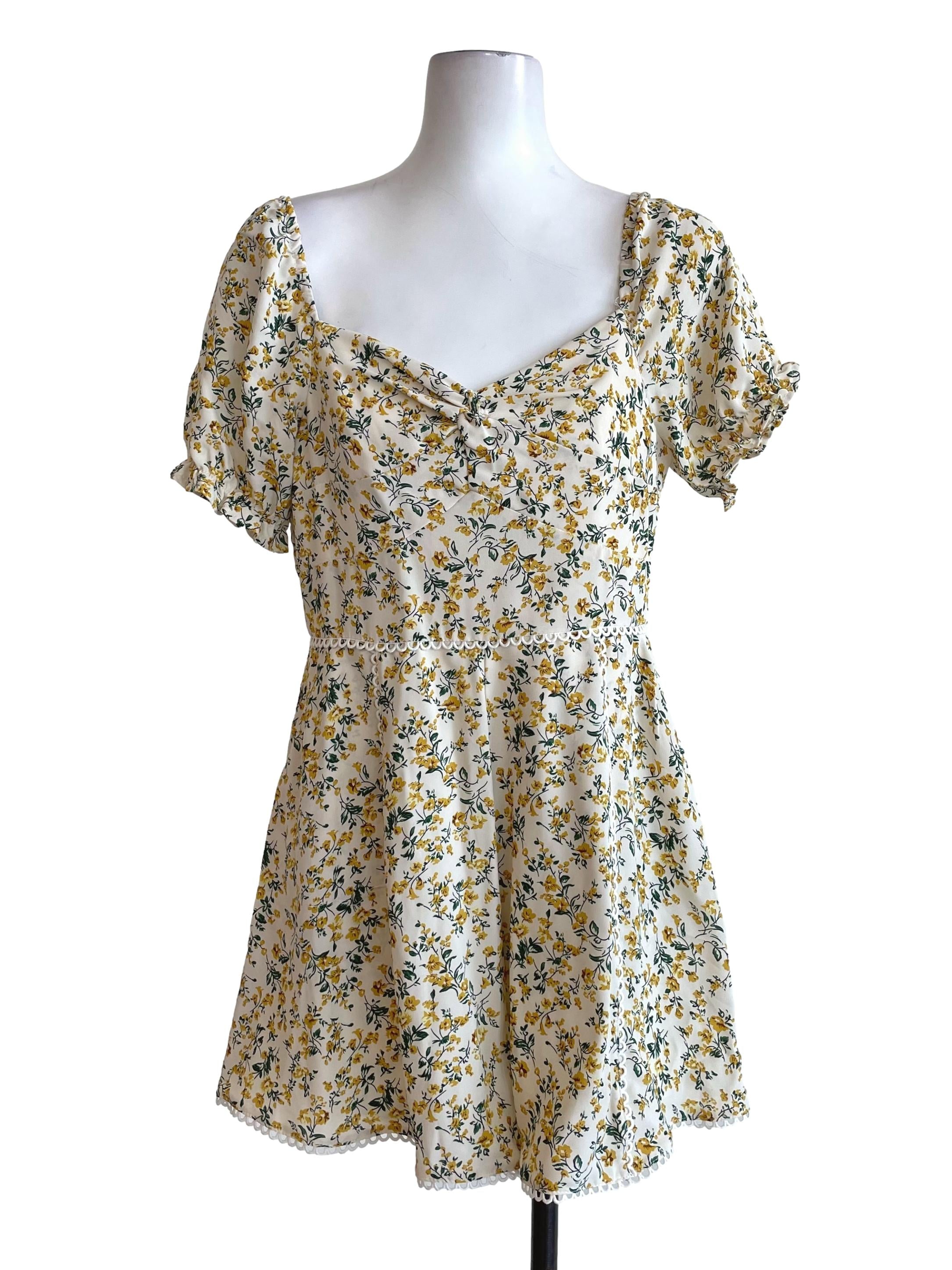 Cream Floral Sweetheart Chiffon Romper