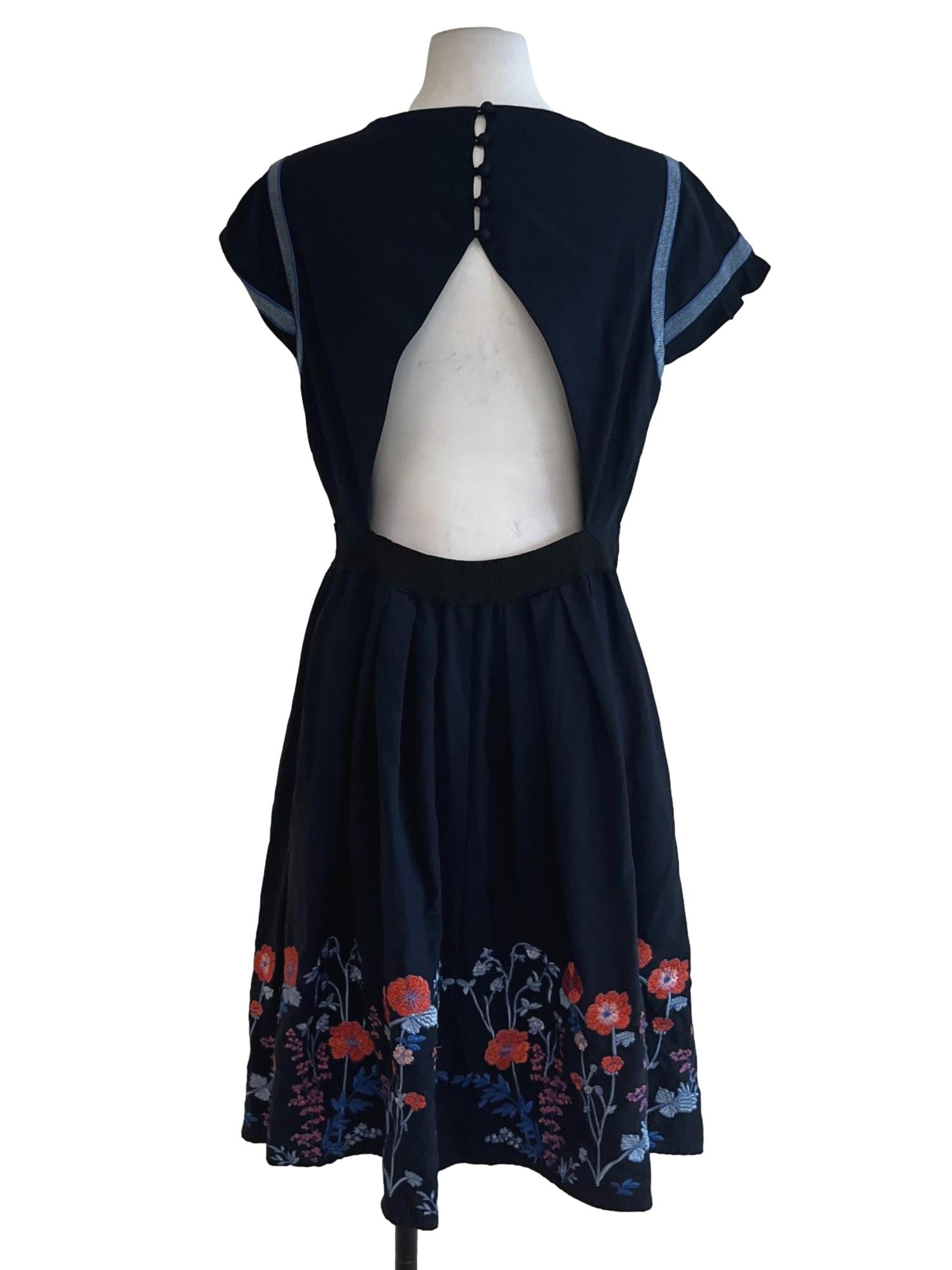 Navy Blue Floral Empire Dress