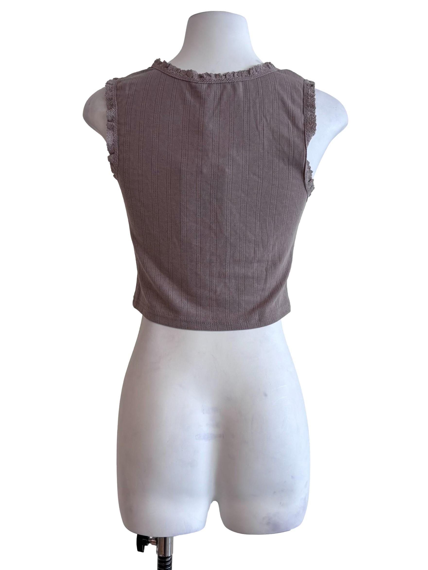 Dusty Purple Lace Hem Cropped Tank Top