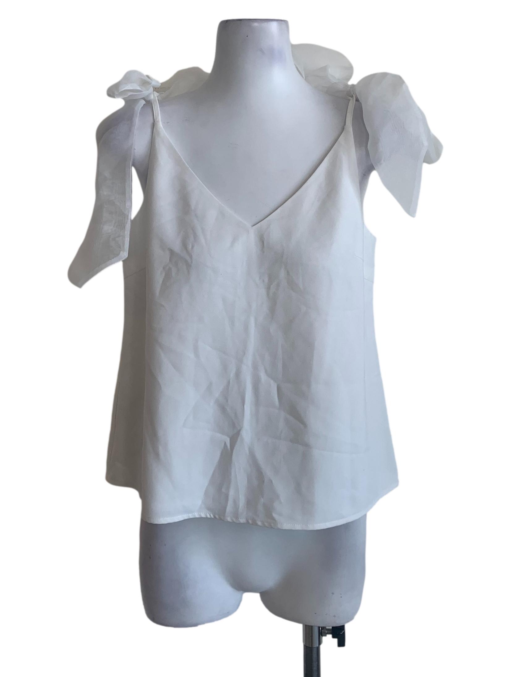 White V Neck Ribbon Top