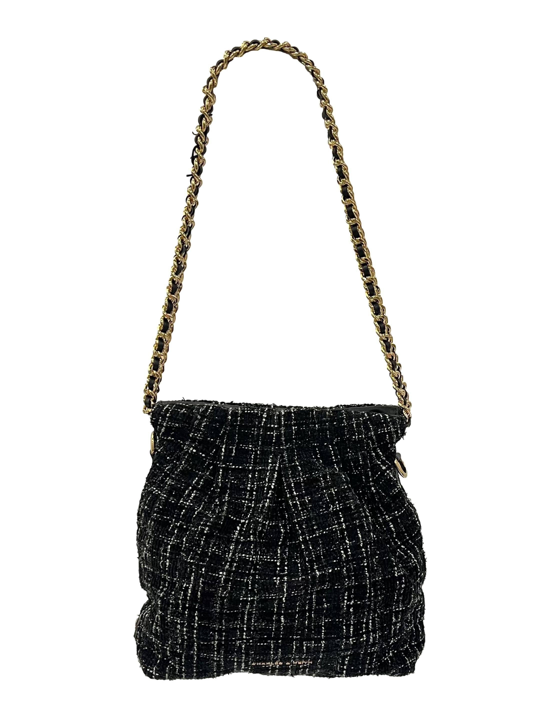 Black Duo Tweed Double-Chain Hobo Bag CSN