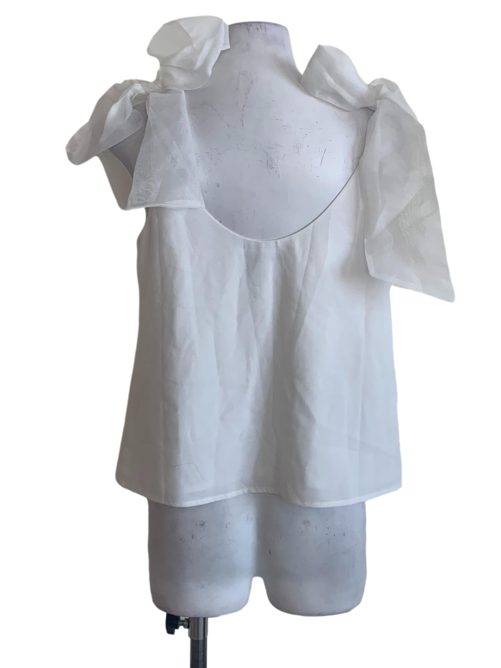 White V Neck Ribbon Top
