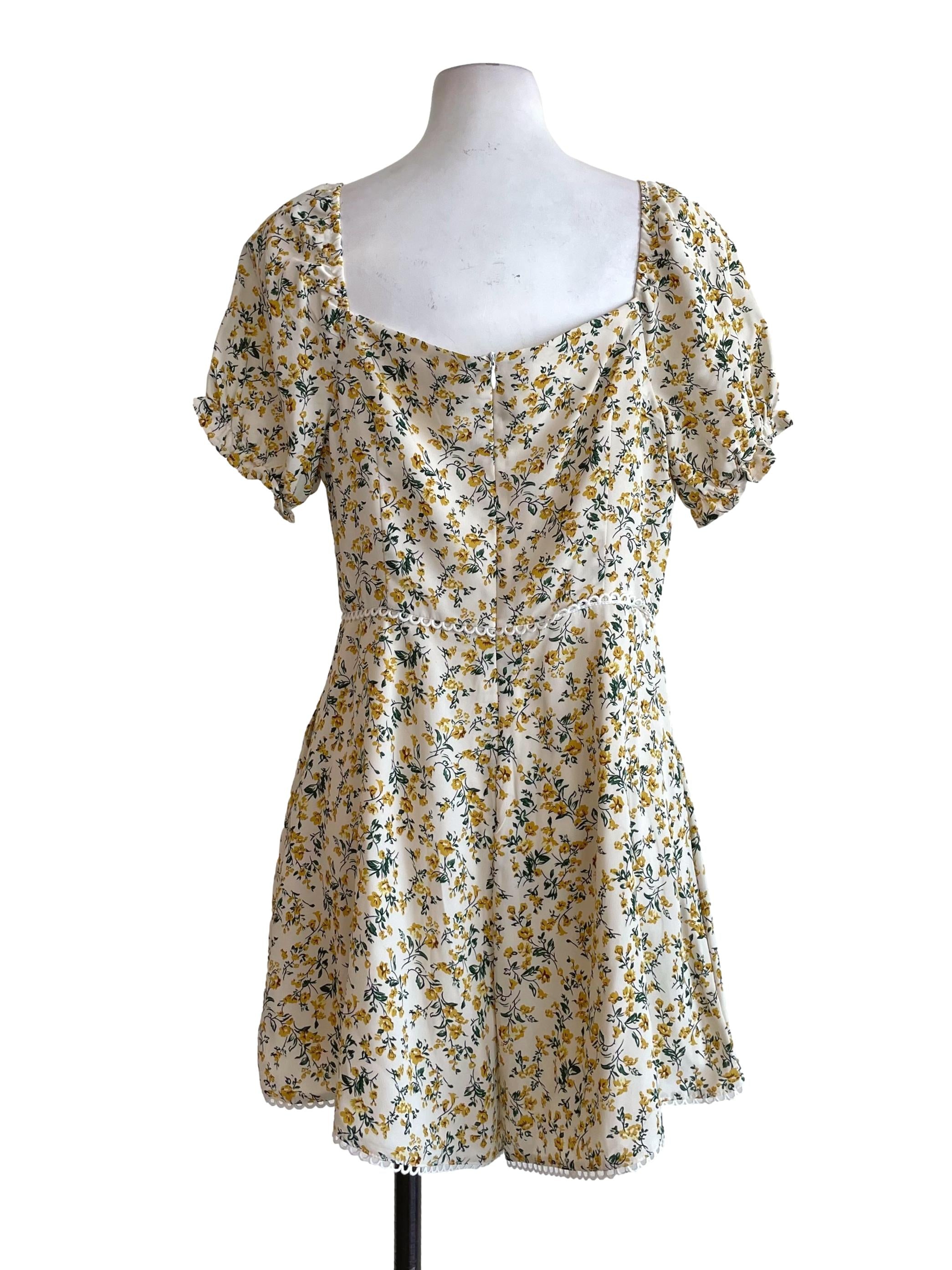 Cream Floral Sweetheart Chiffon Romper