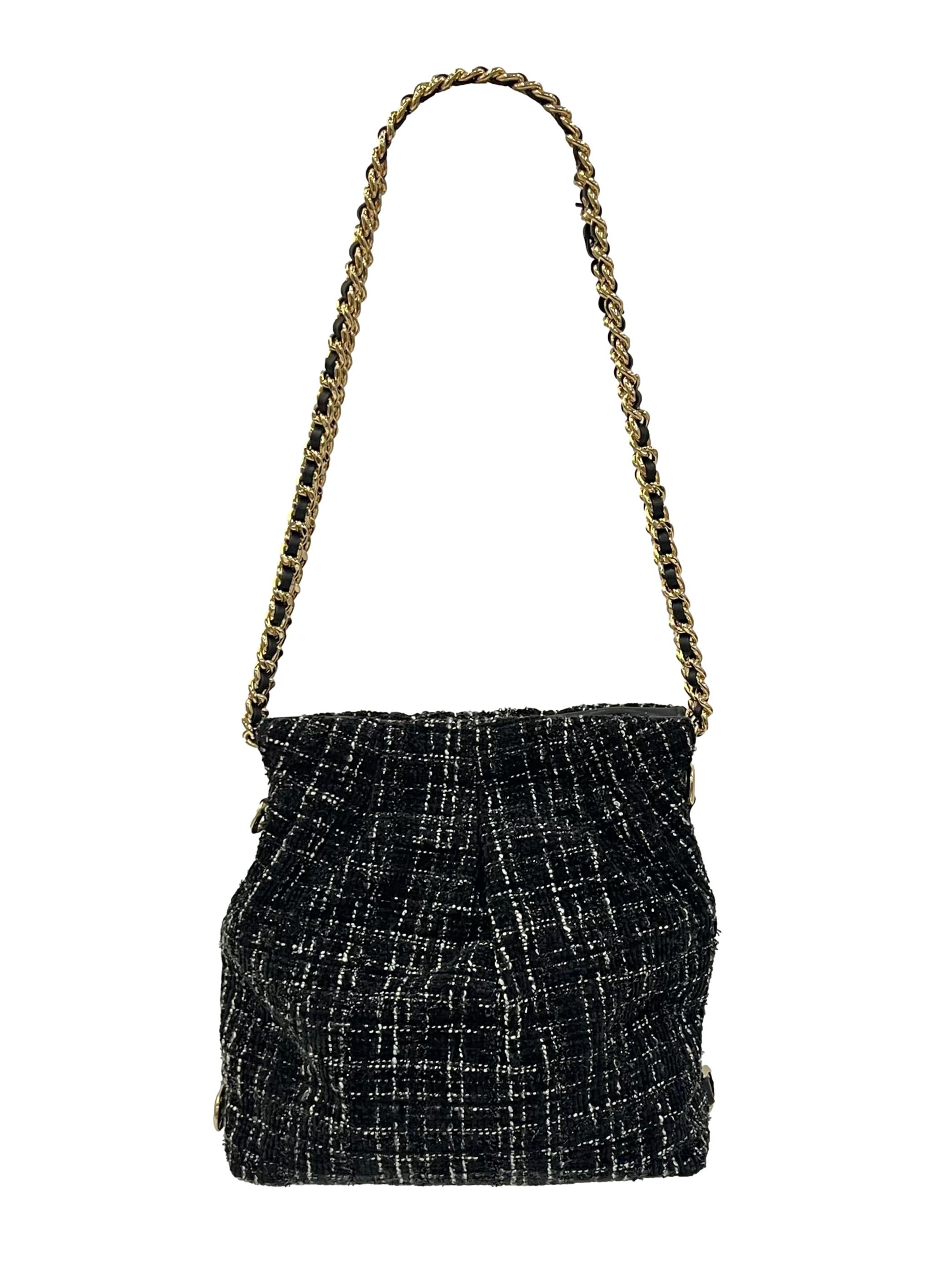 Black Duo Tweed Double-Chain Hobo Bag CSN