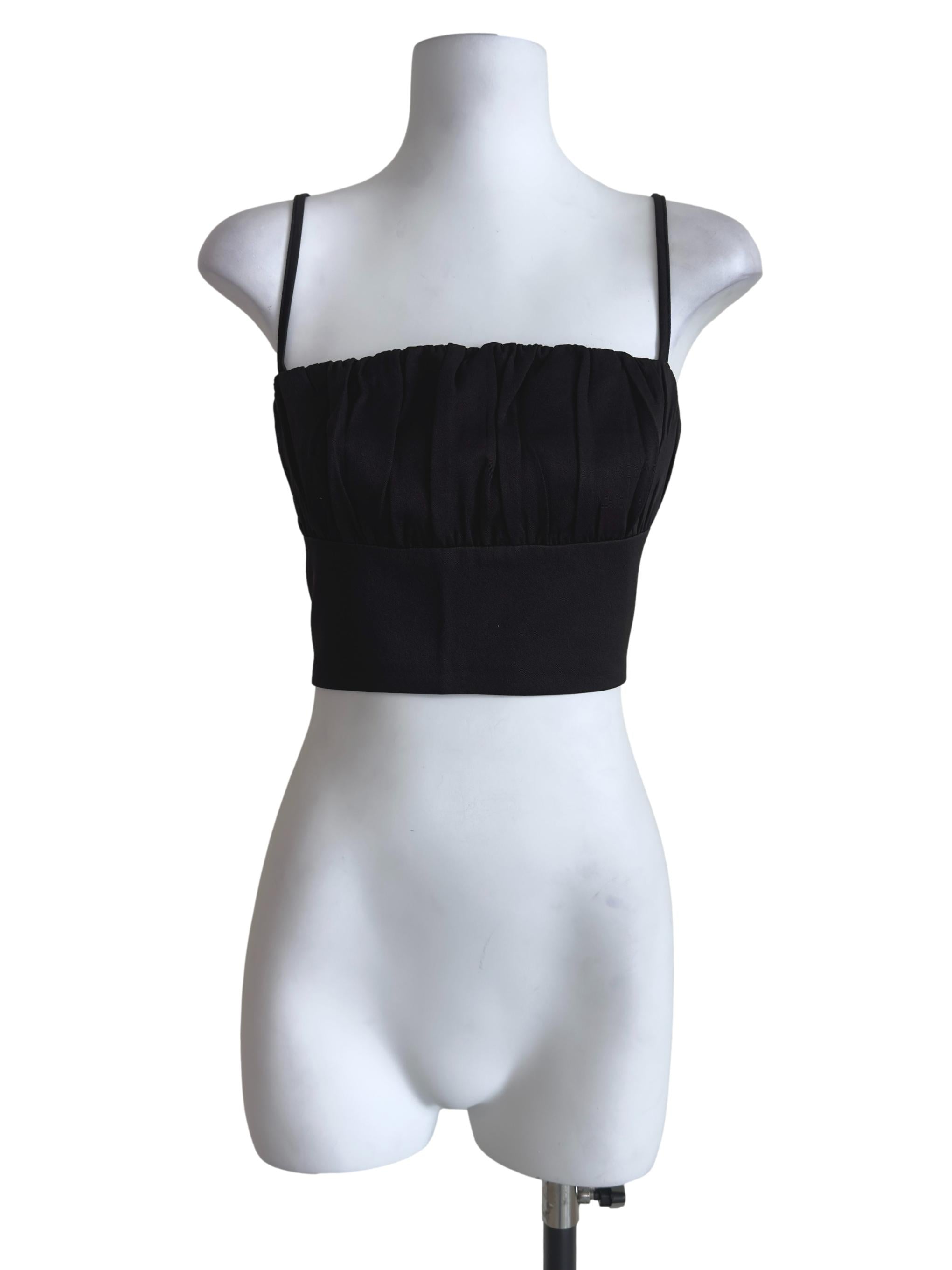 Black Luisa Ruched Crop Spag Top