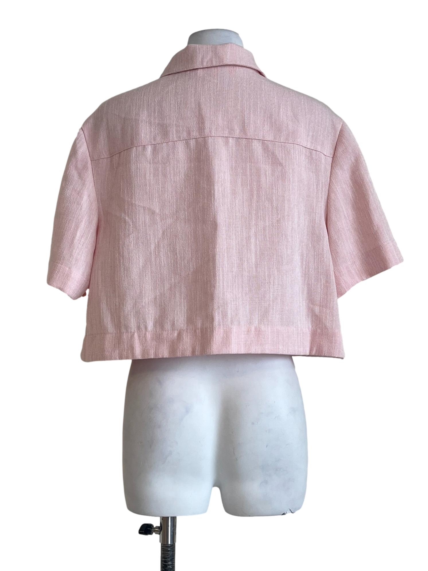 Flamingo Pink Button Down Short Sleeve Top