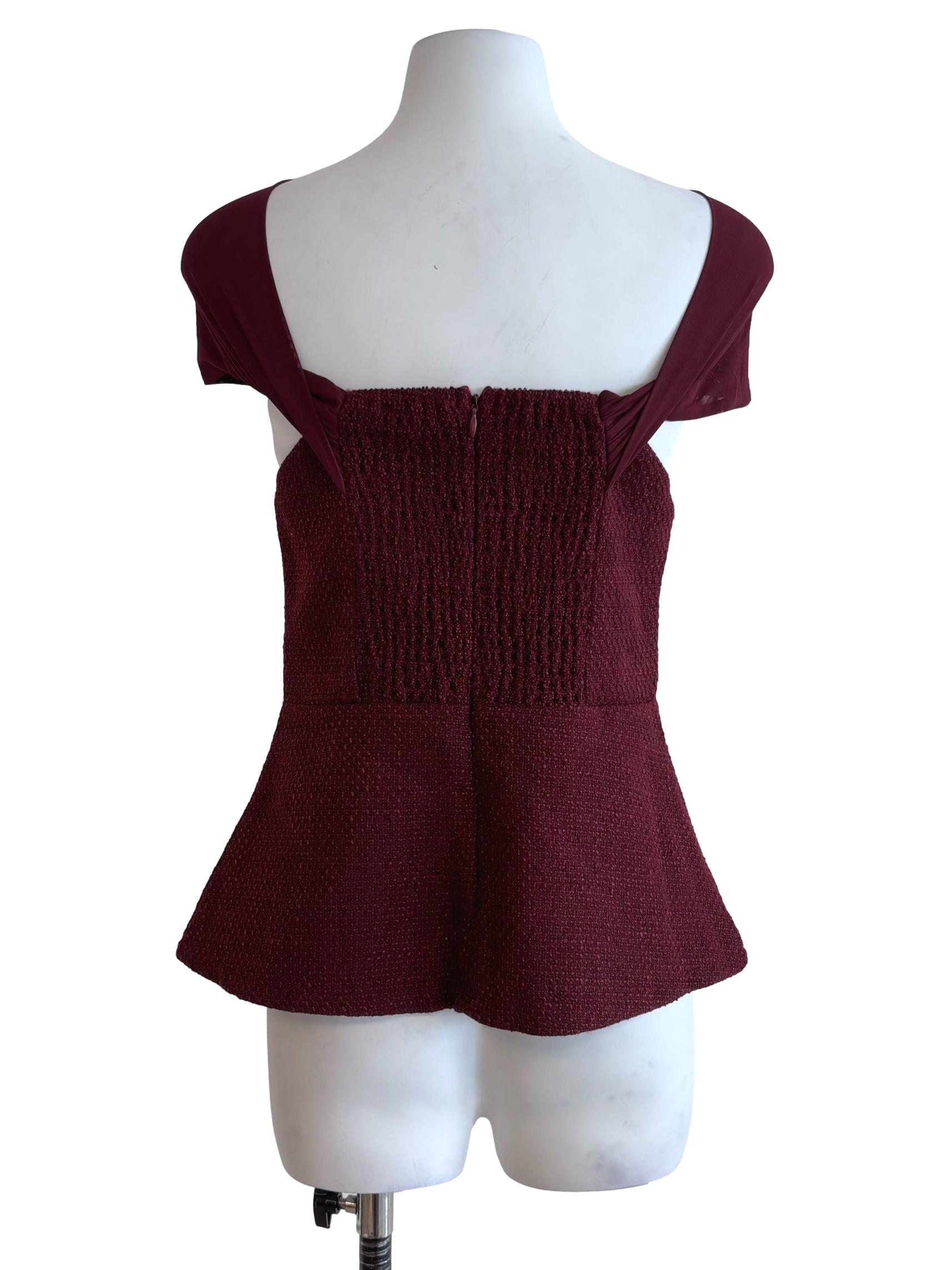 Maroon Red Tweed Pattern Top