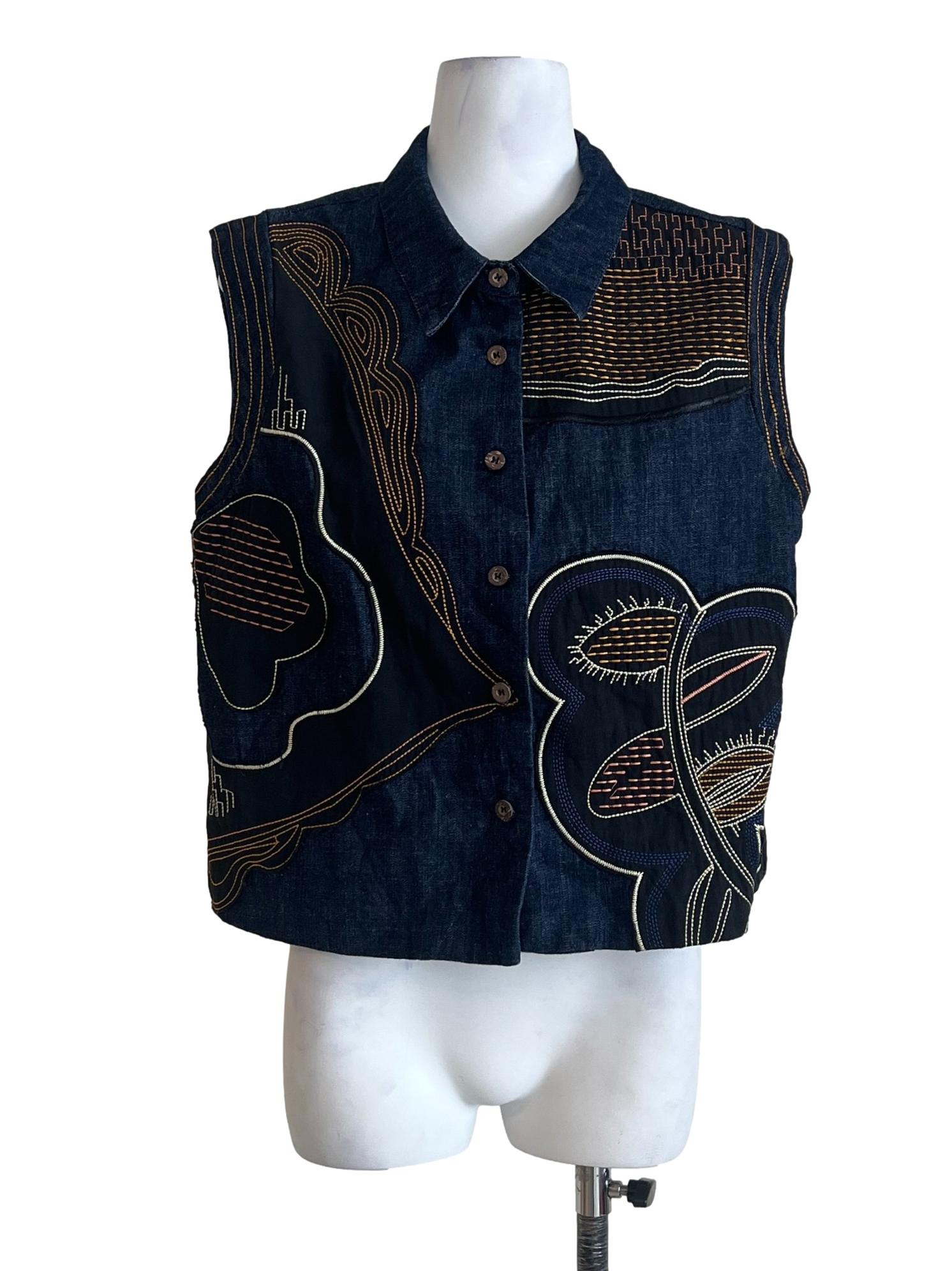 Navy Blue Button Down Sleeveless Denim Jacket