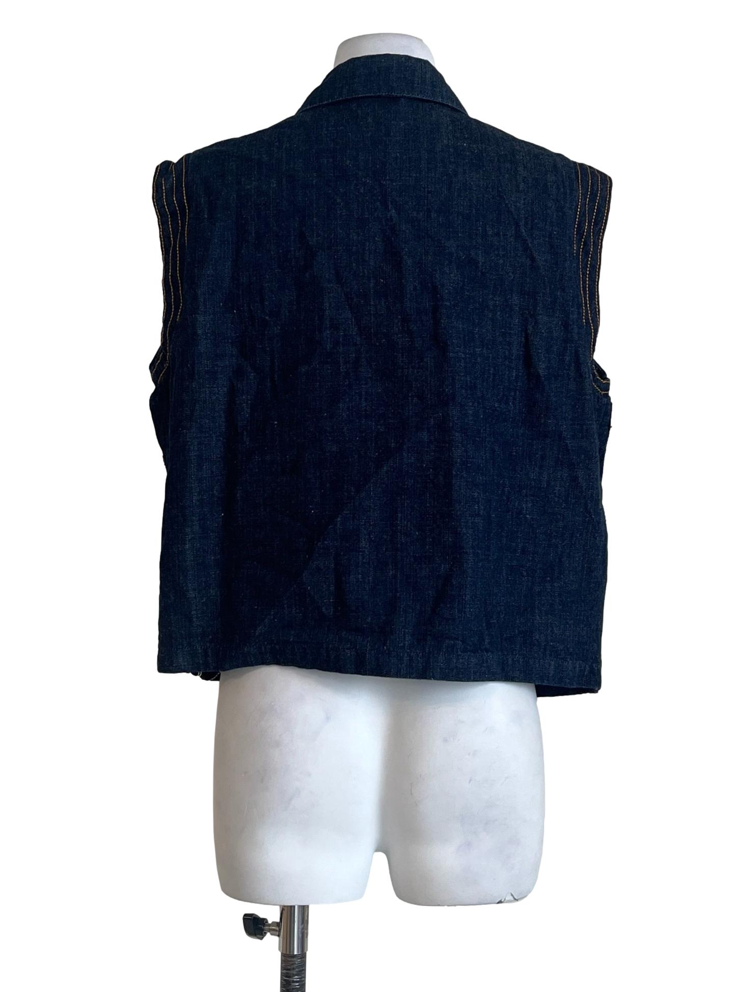 Navy Blue Button Down Sleeveless Denim Jacket