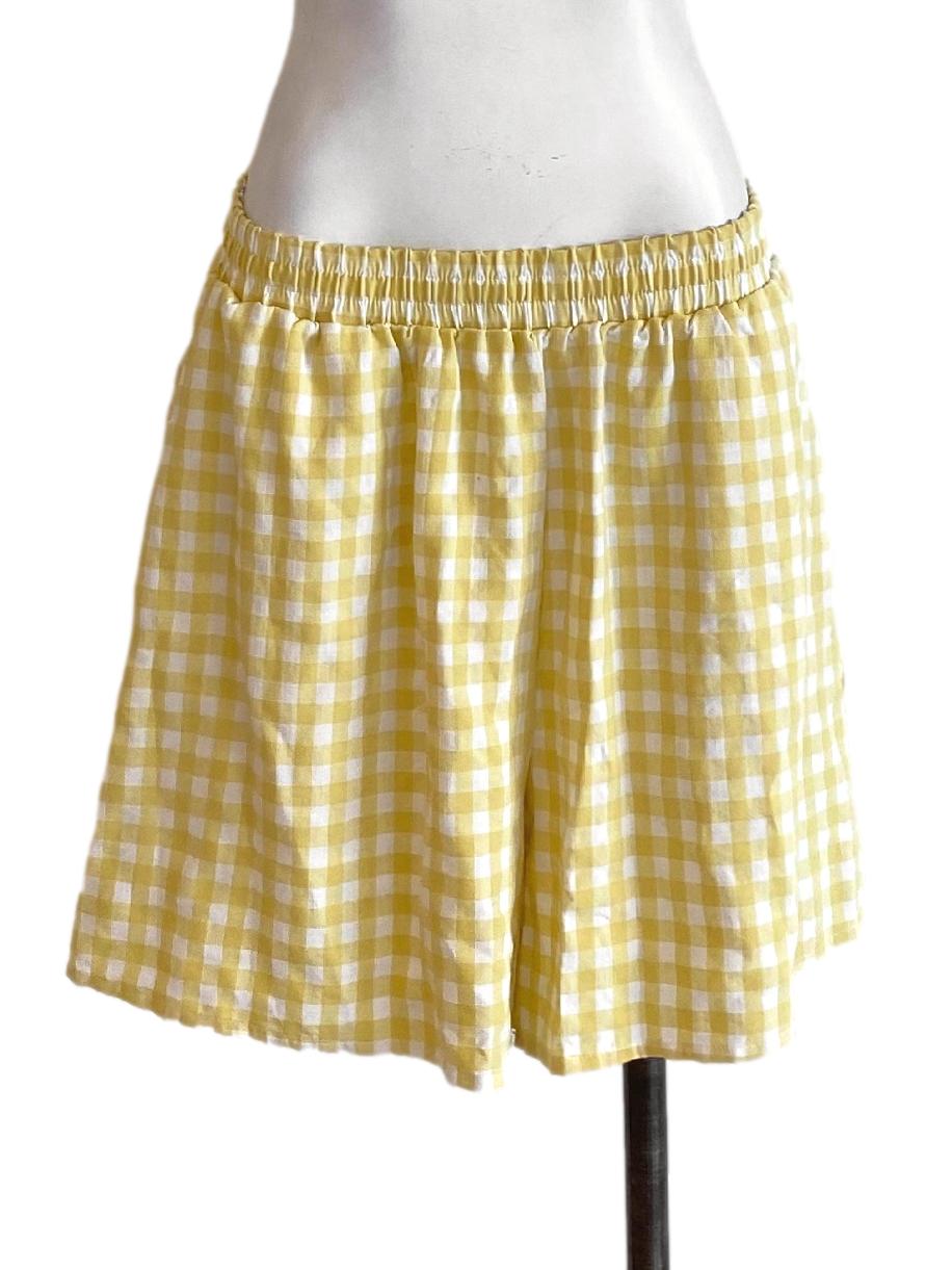 Blonde Yellow Plaid Stretchy Waist Casual Shorts