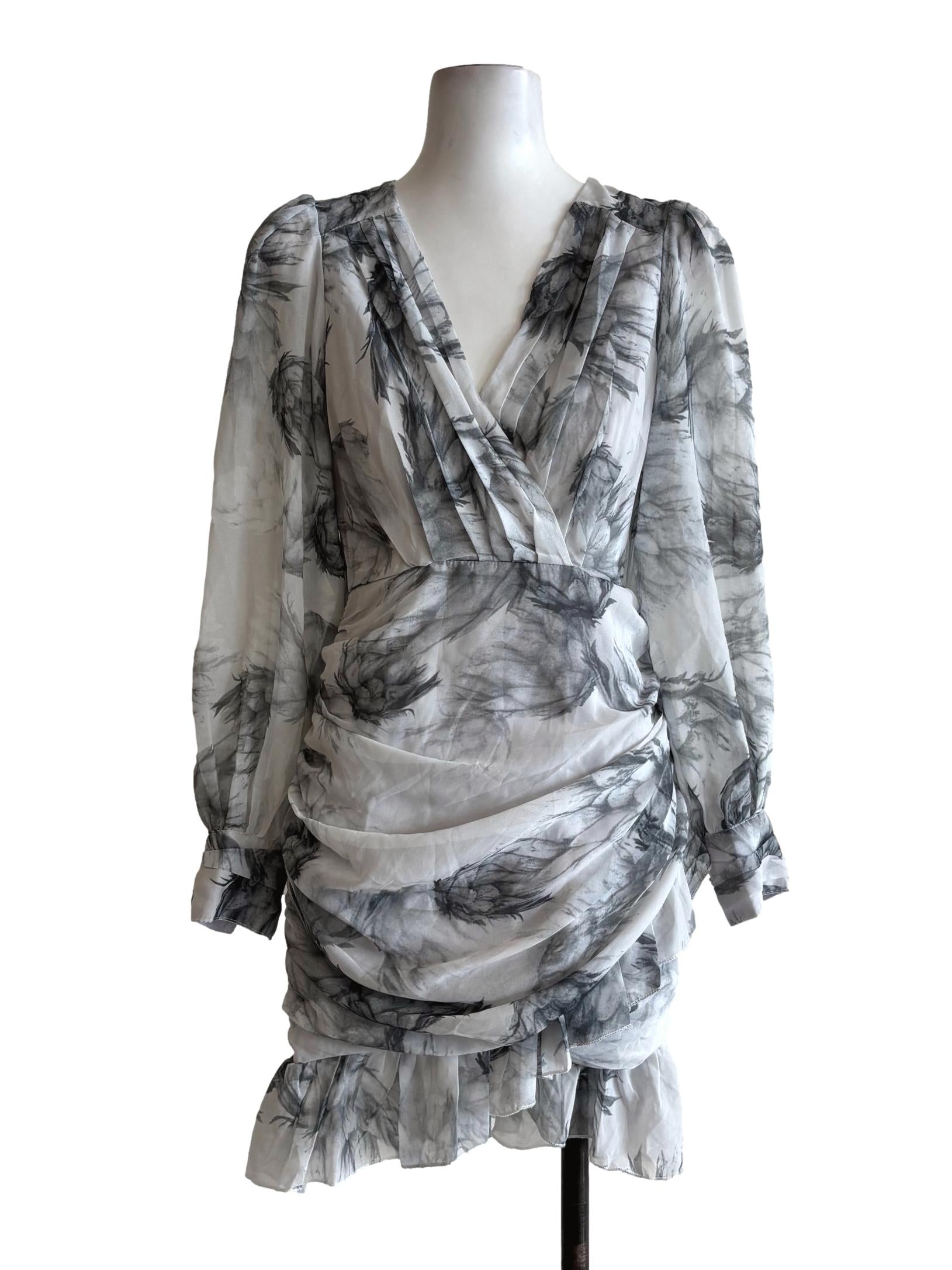 Chrome Grey Ruched Wrap Dress