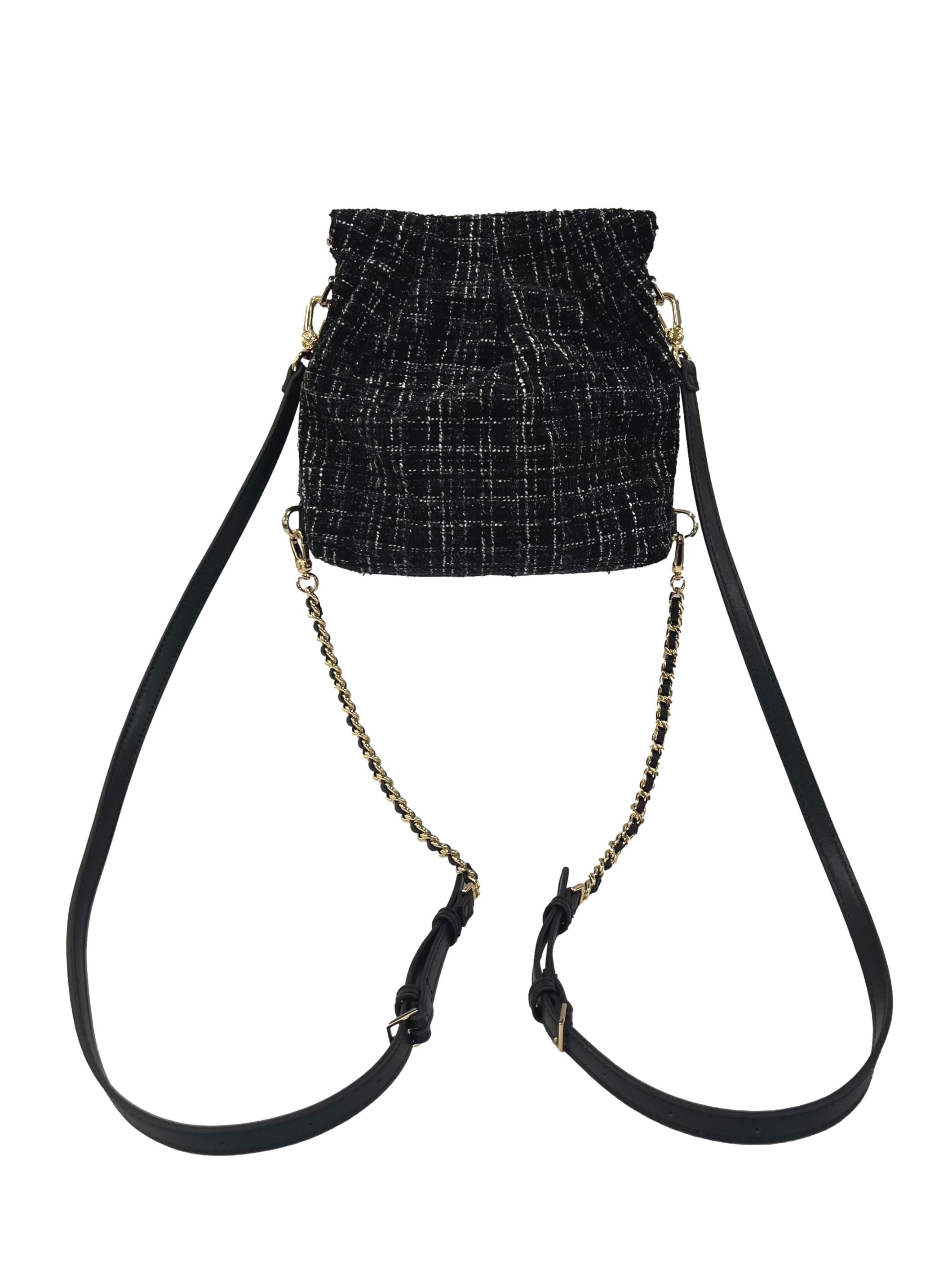 Black Duo Tweed Double-Chain Hobo Bag CSN