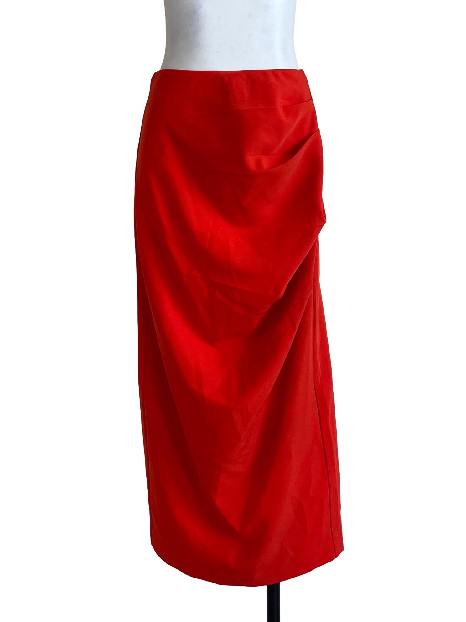 Neon Orange Drape A-Line Skirt