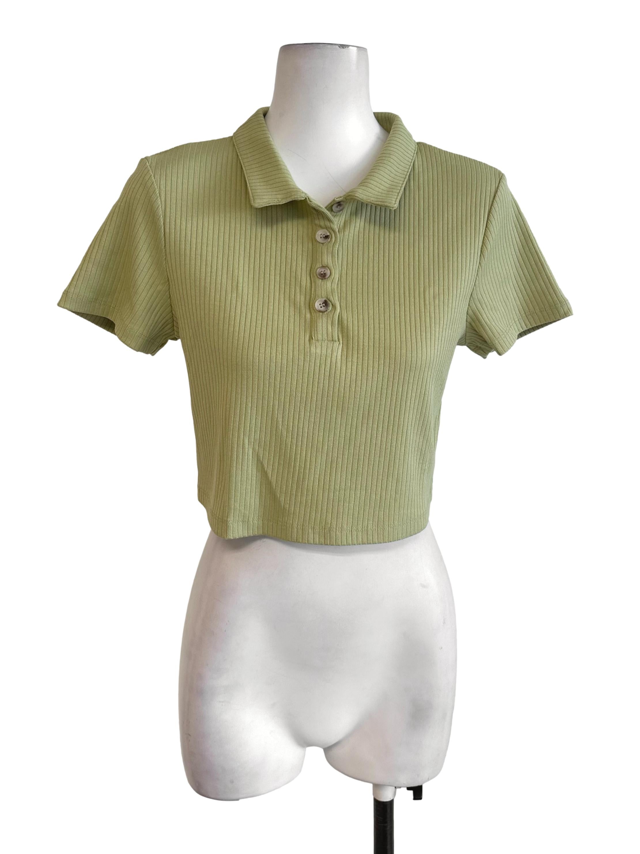 Pastel Green Collar Knit Button Top