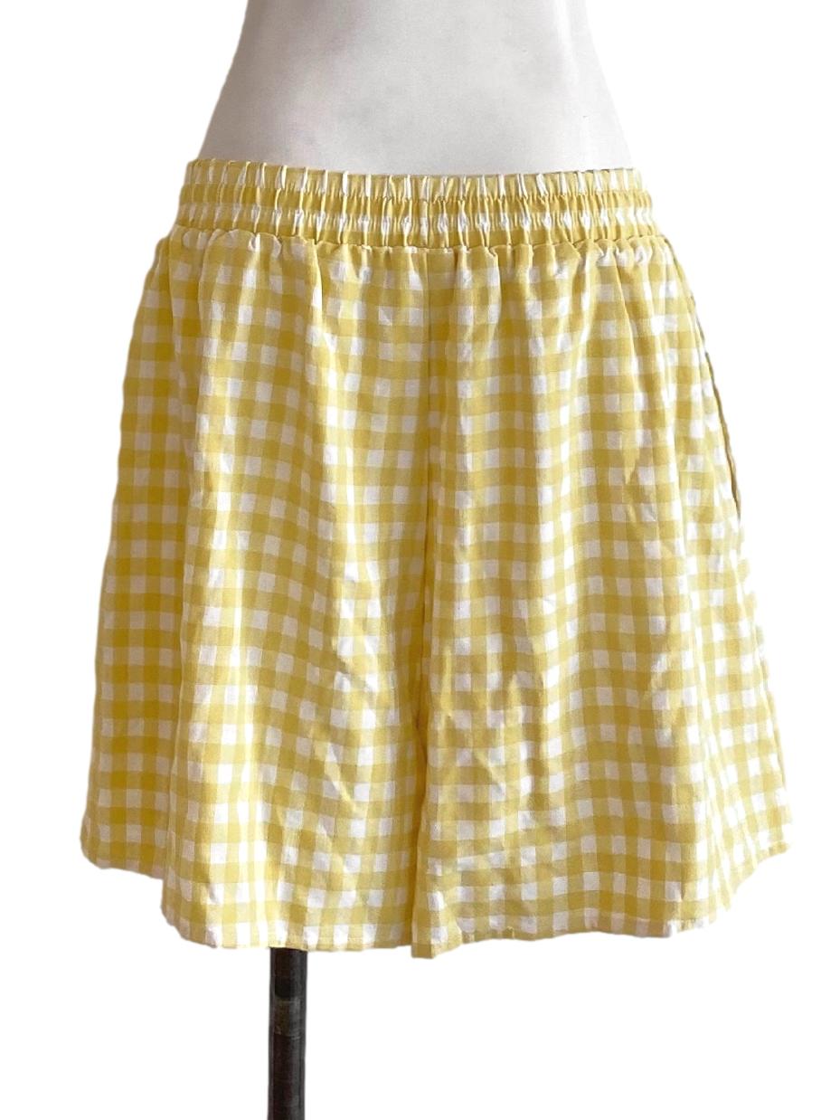 Blonde Yellow Plaid Stretchy Waist Casual Shorts