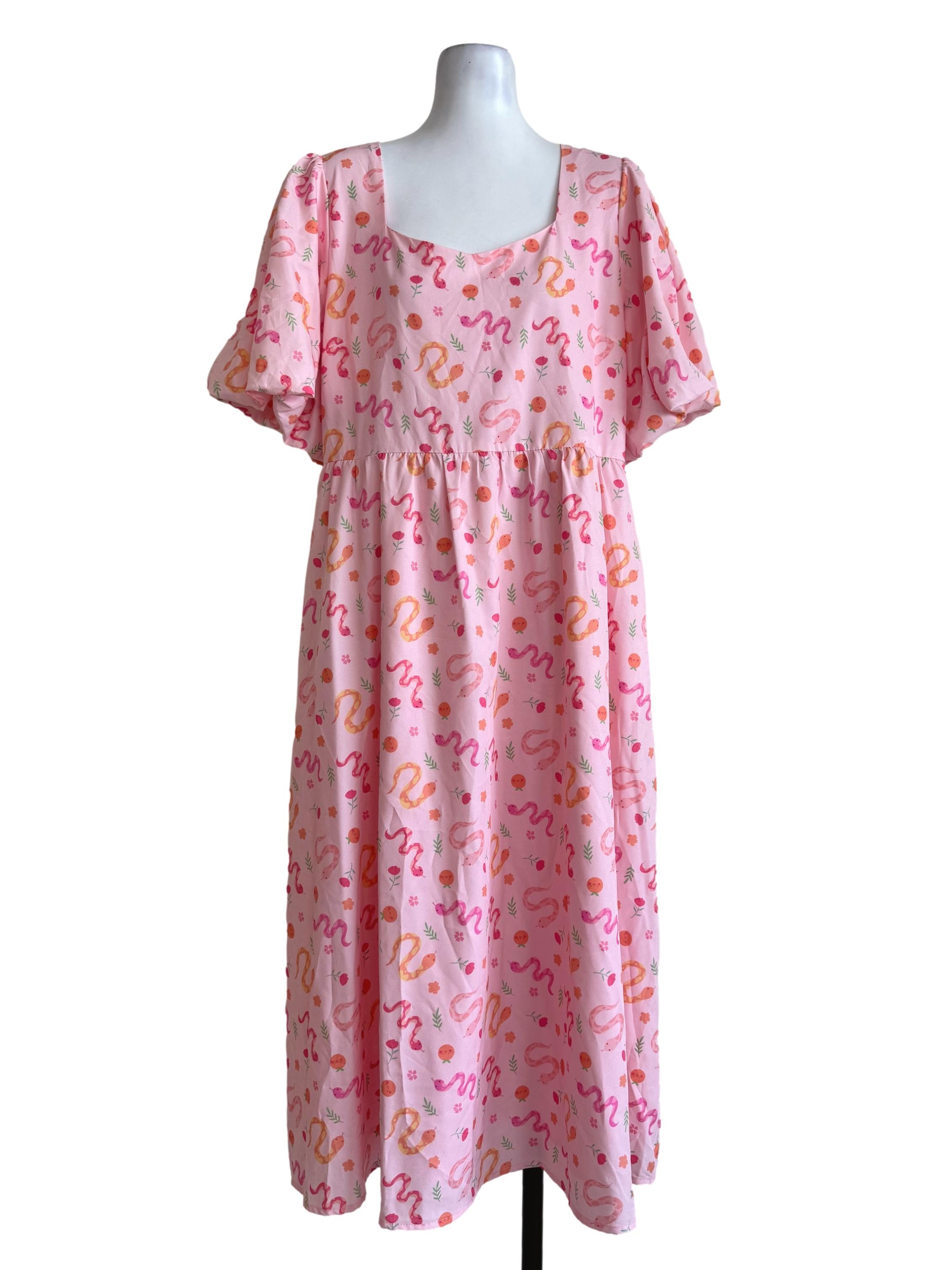 Candy Pink Printed Sweetheart Neck Dress