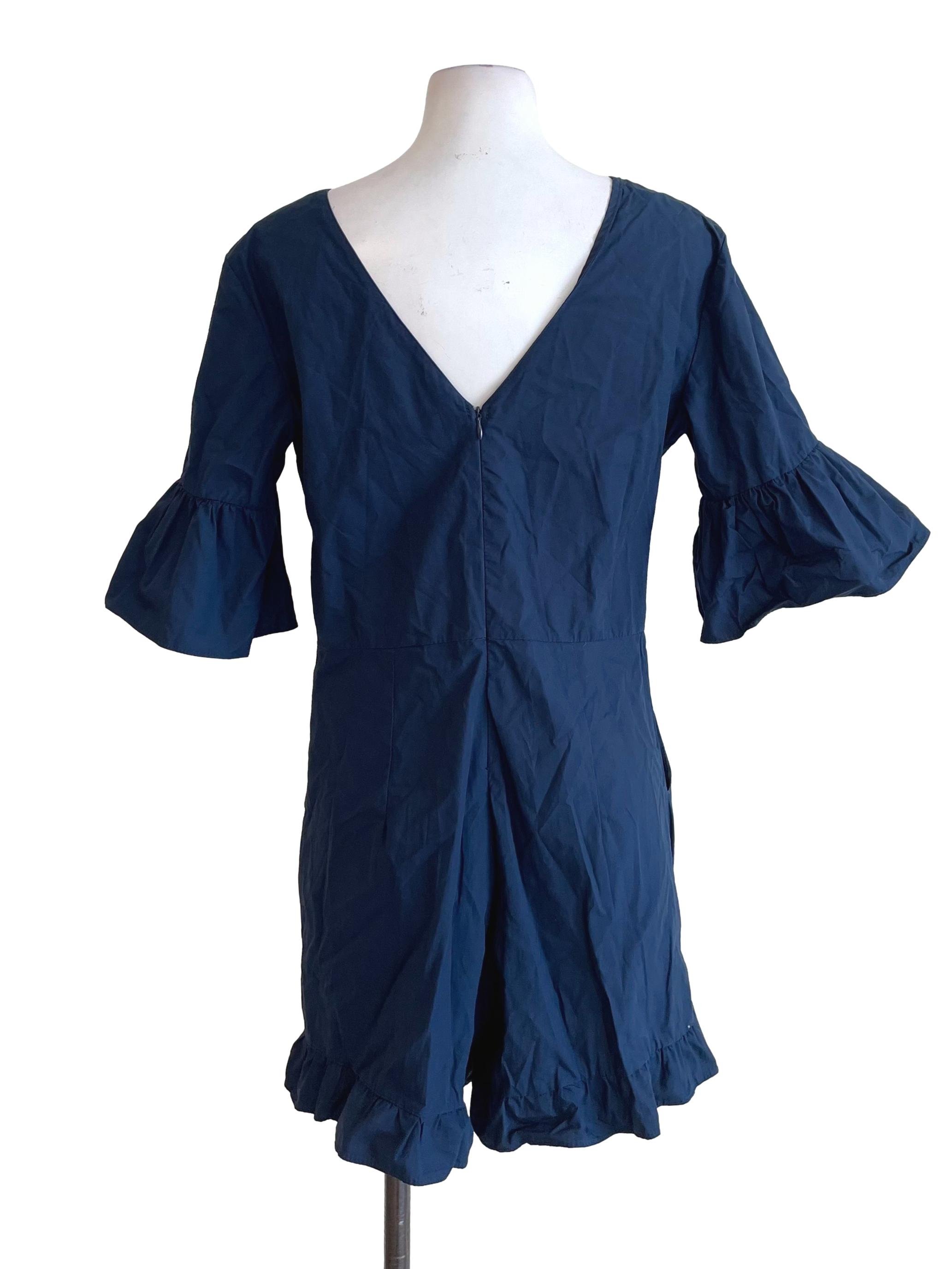Navy Ruffled Boat Neck Romper TEM