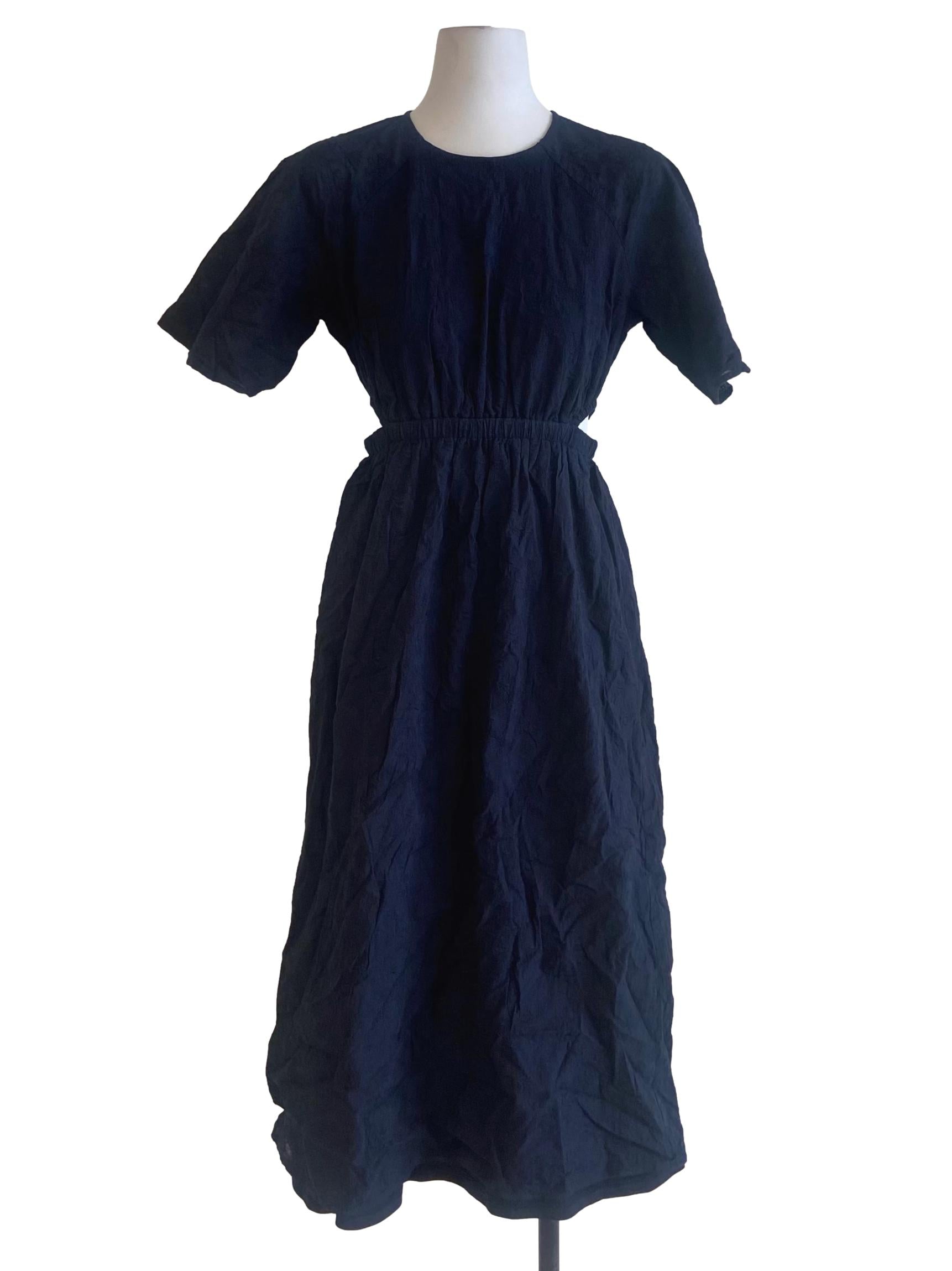 Navy Blue Floral A-Line Dress