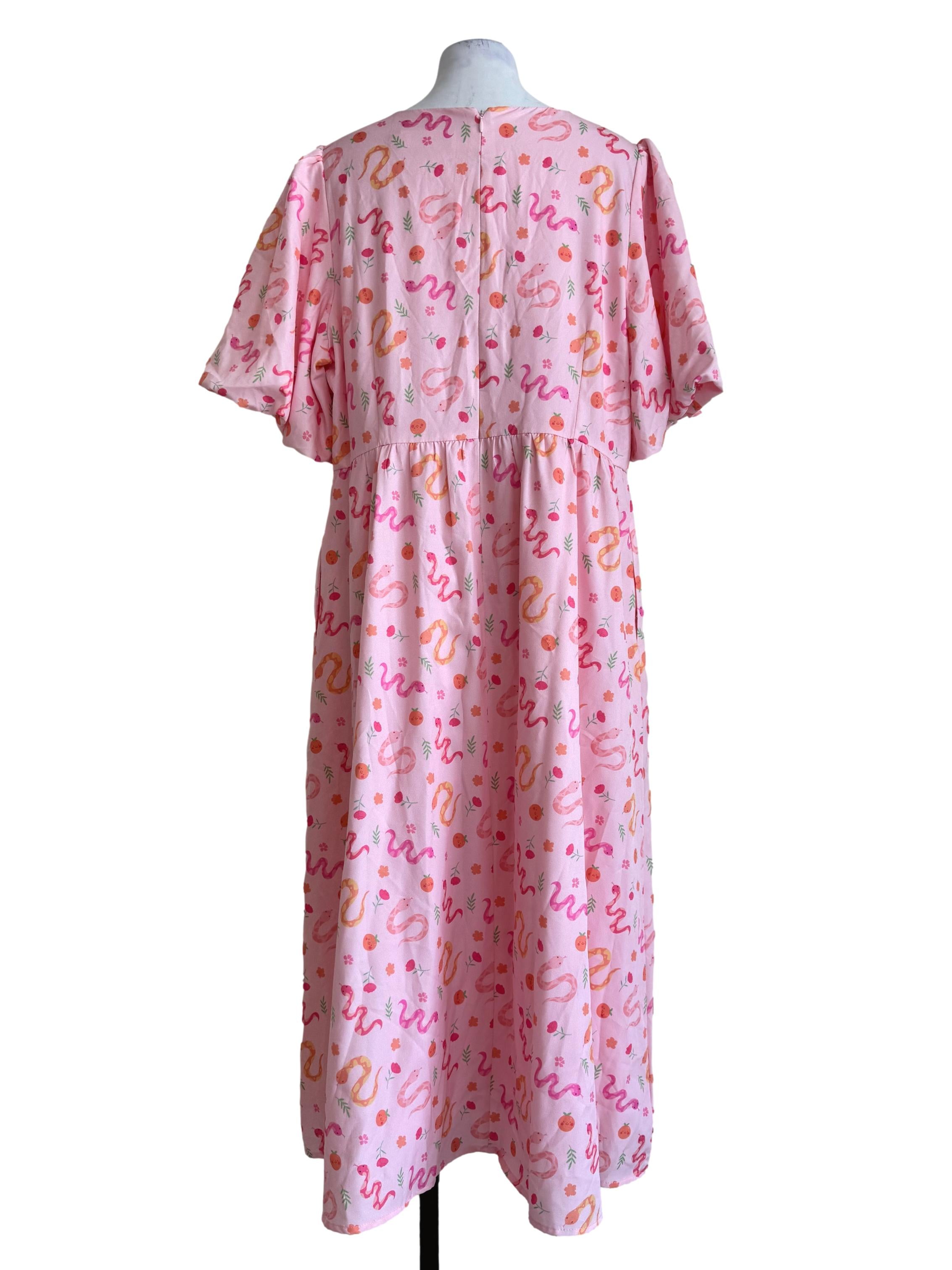 Candy Pink Printed Sweetheart Neck Dress