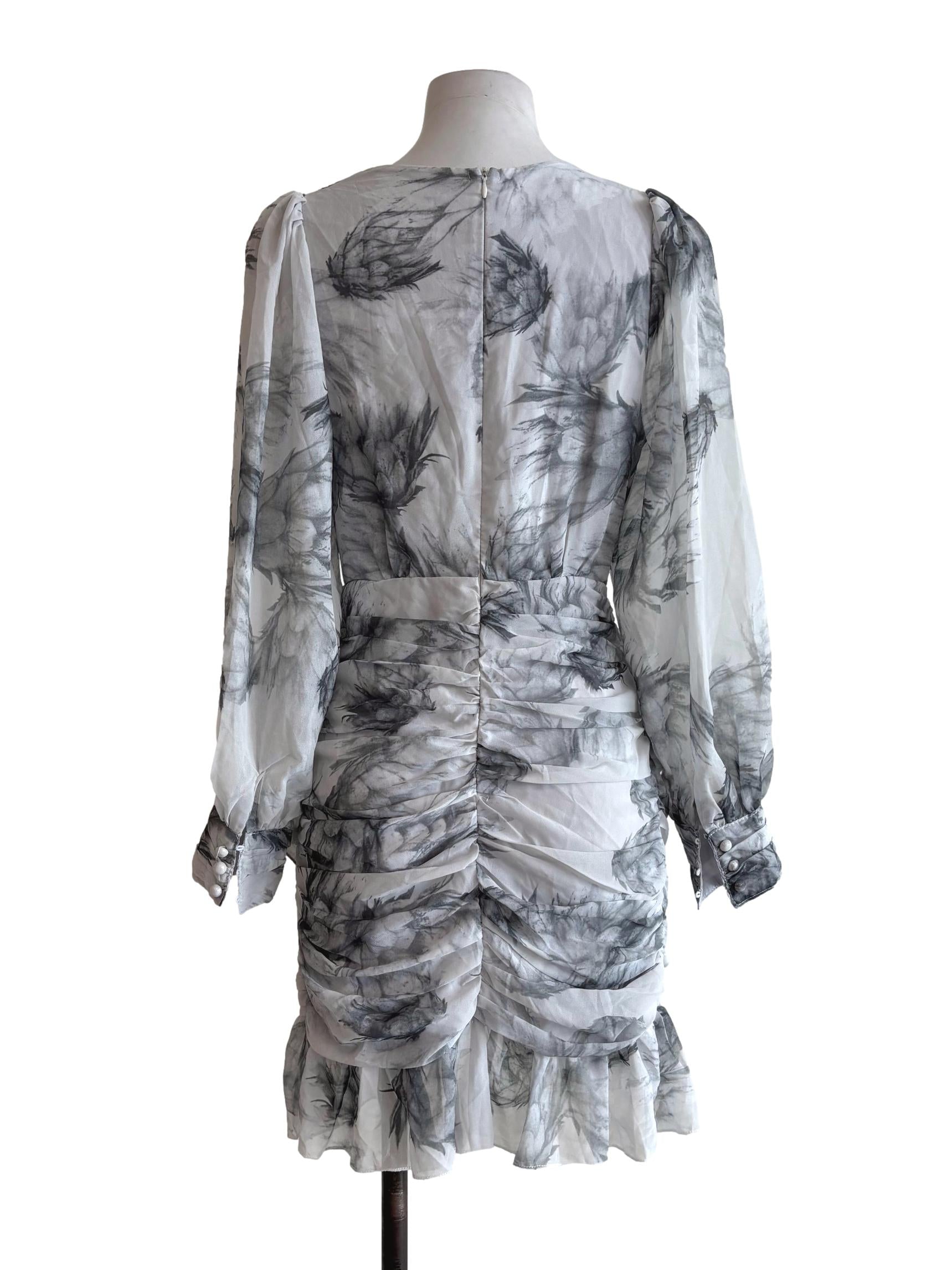 Chrome Grey Ruched Wrap Dress