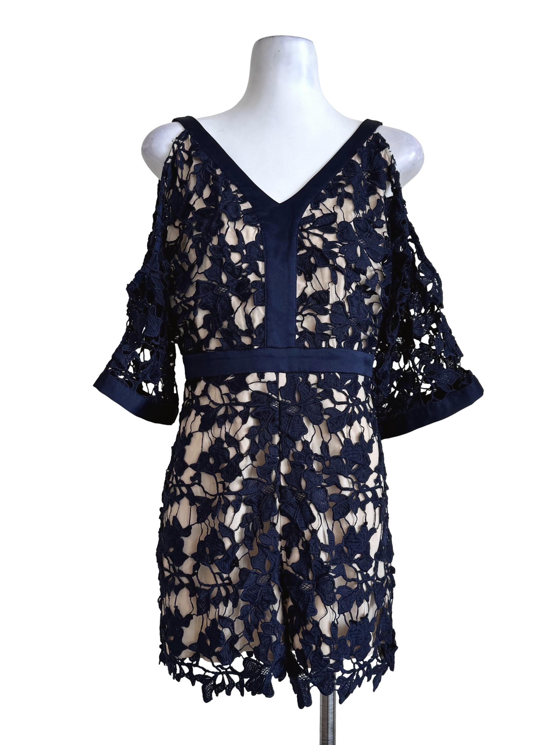 Navy Blue V Neck Lace Romper