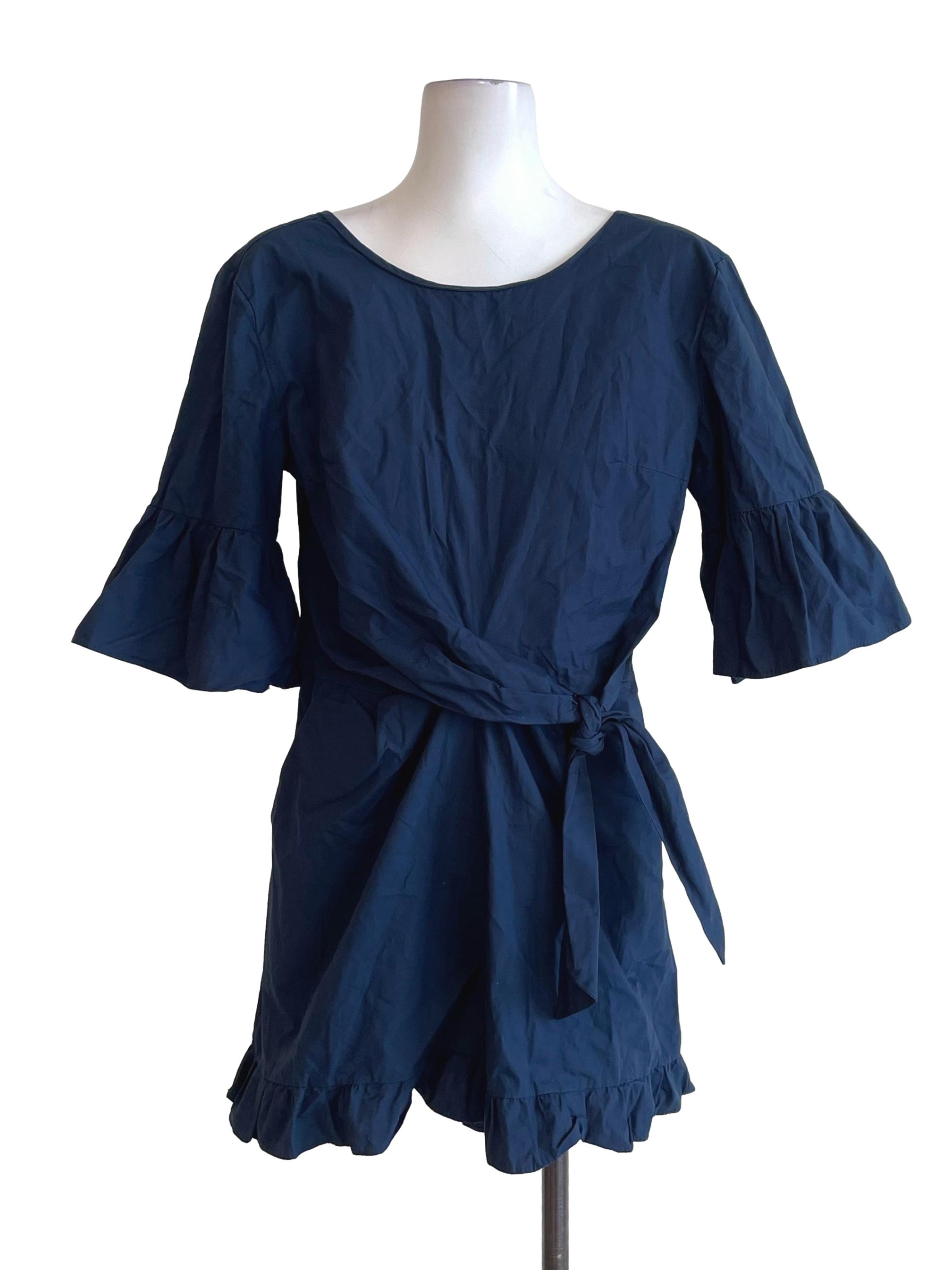 Navy Ruffled Boat Neck Romper TEM