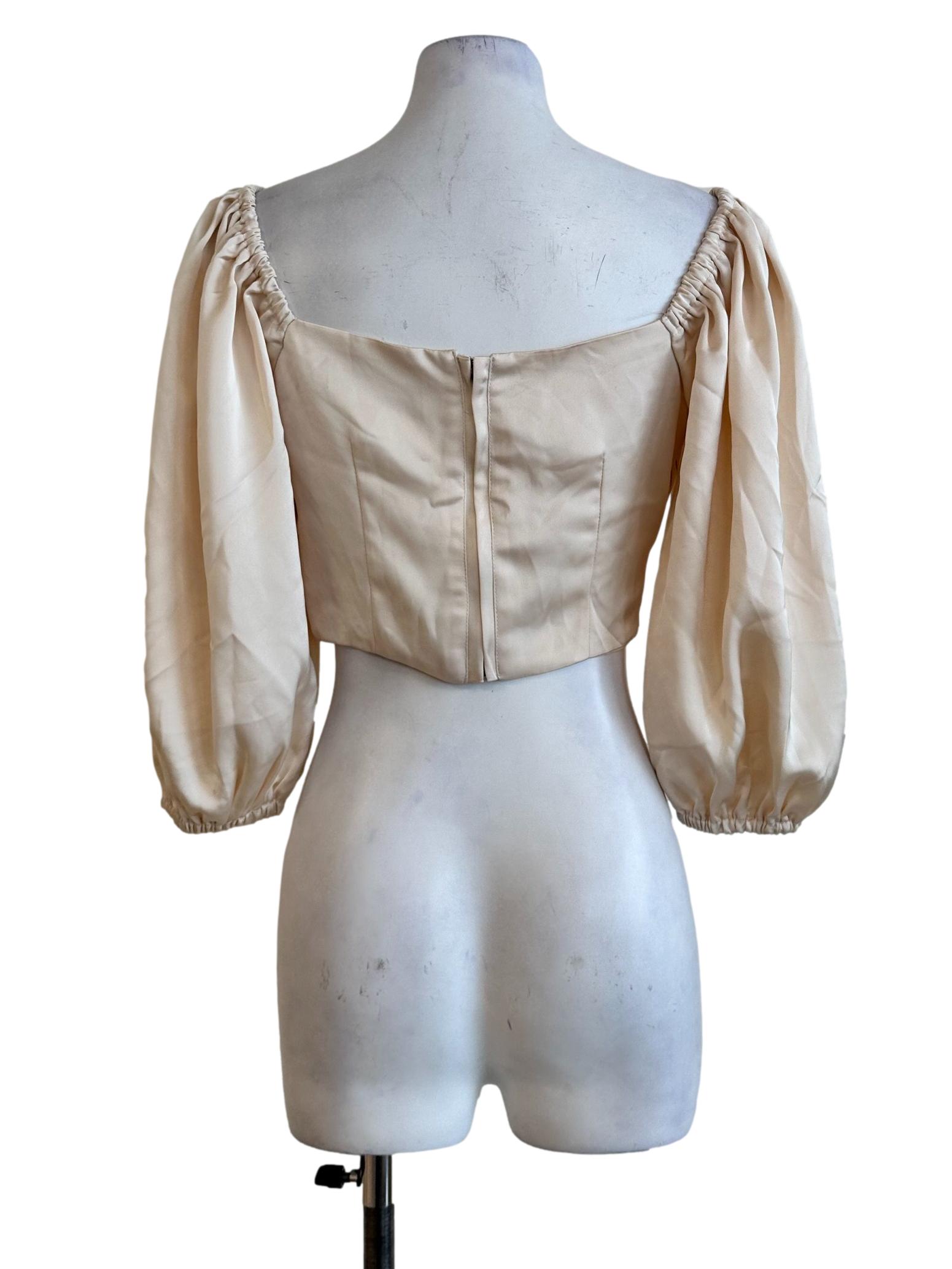 Parmesan Beige Pleated Satin Top