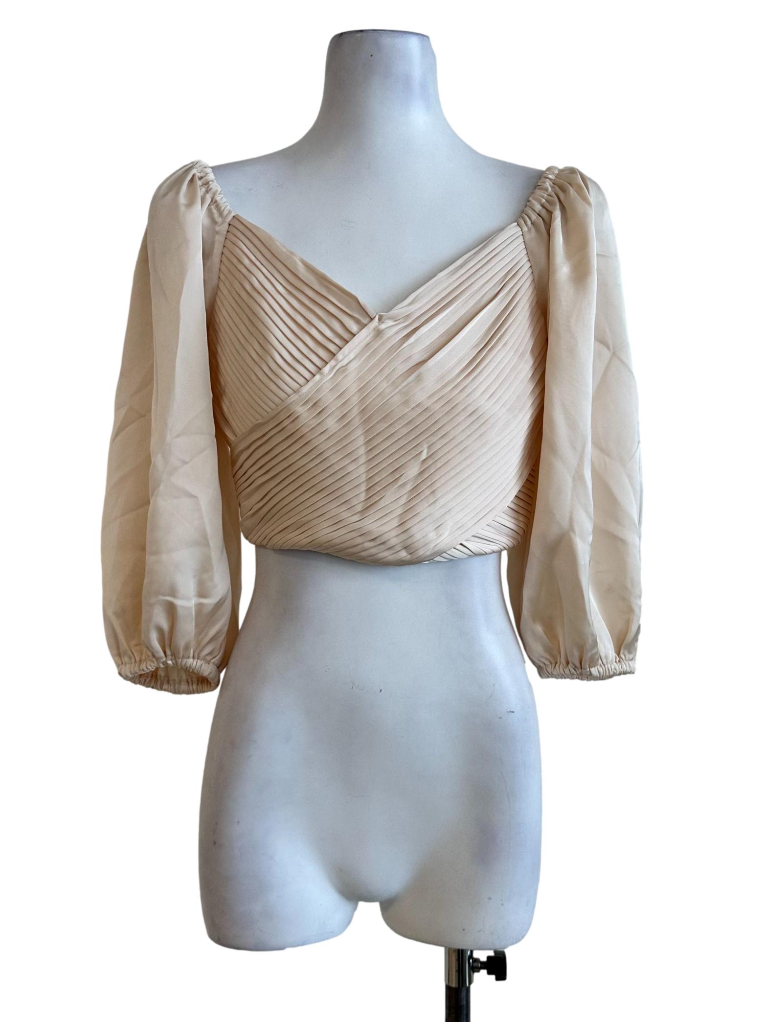 Parmesan Beige Pleated Satin Top