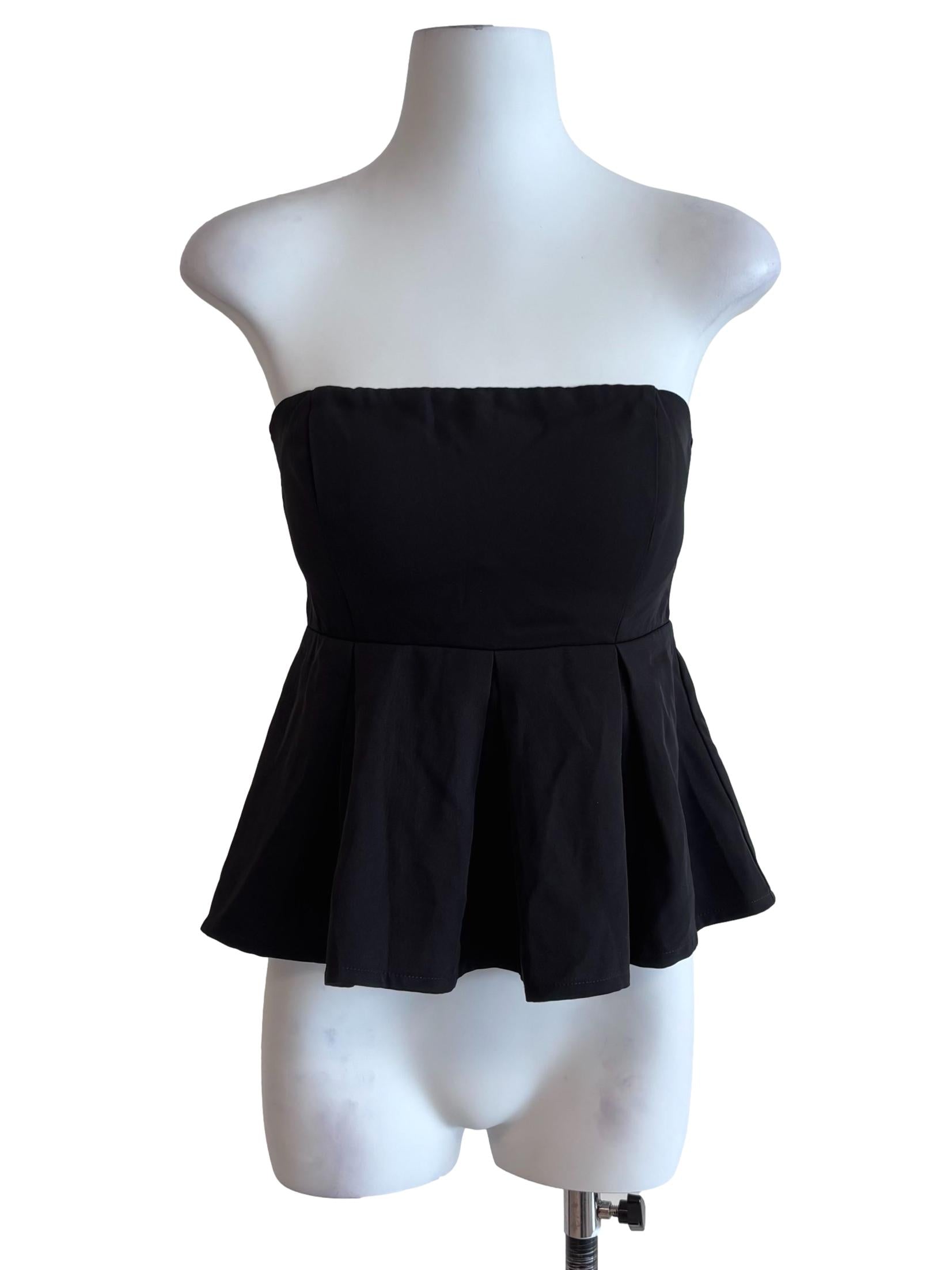 Jet Black Strapless Peplum Top