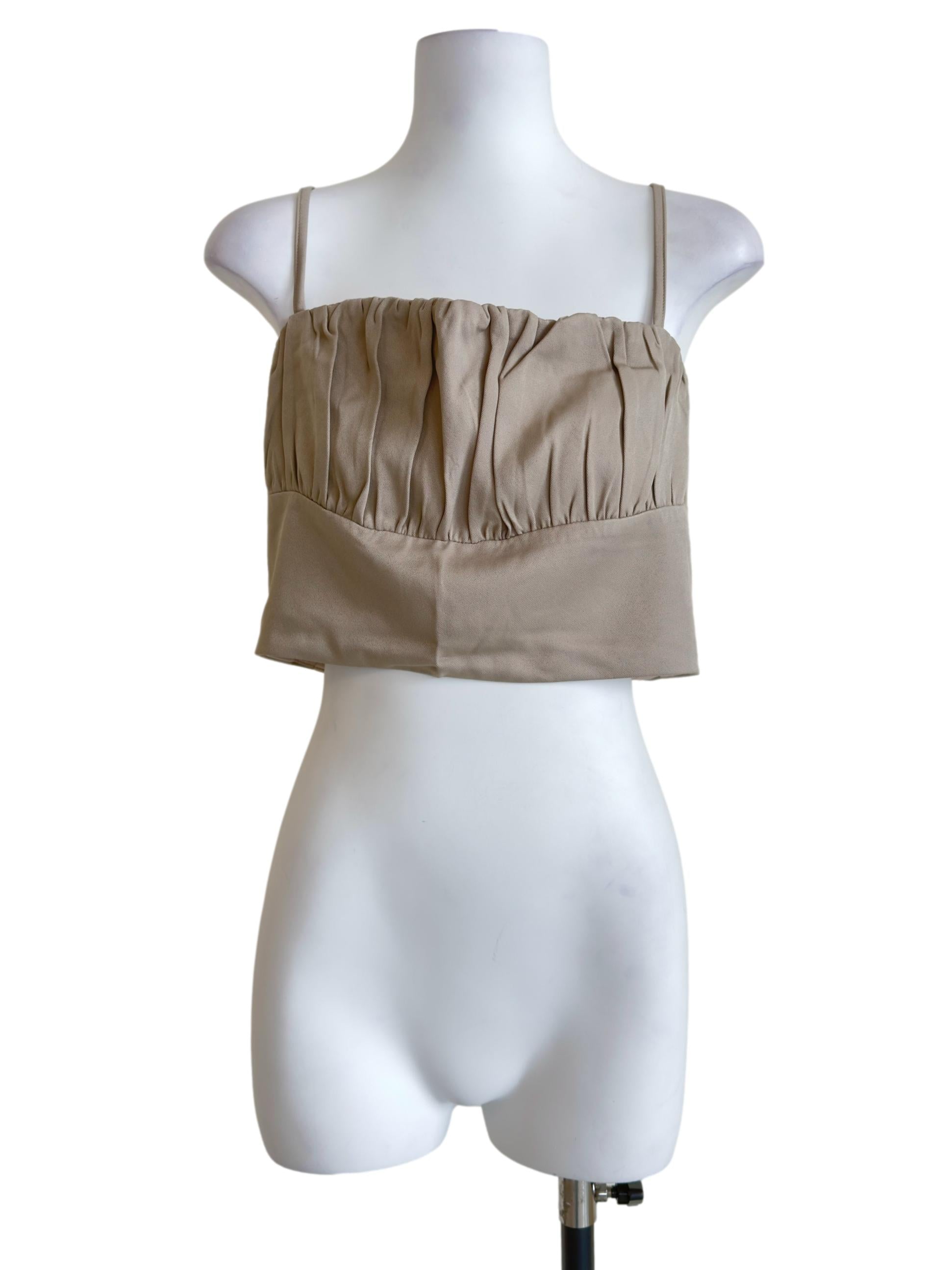 Brown Luisa Ruched Crop Spag Top