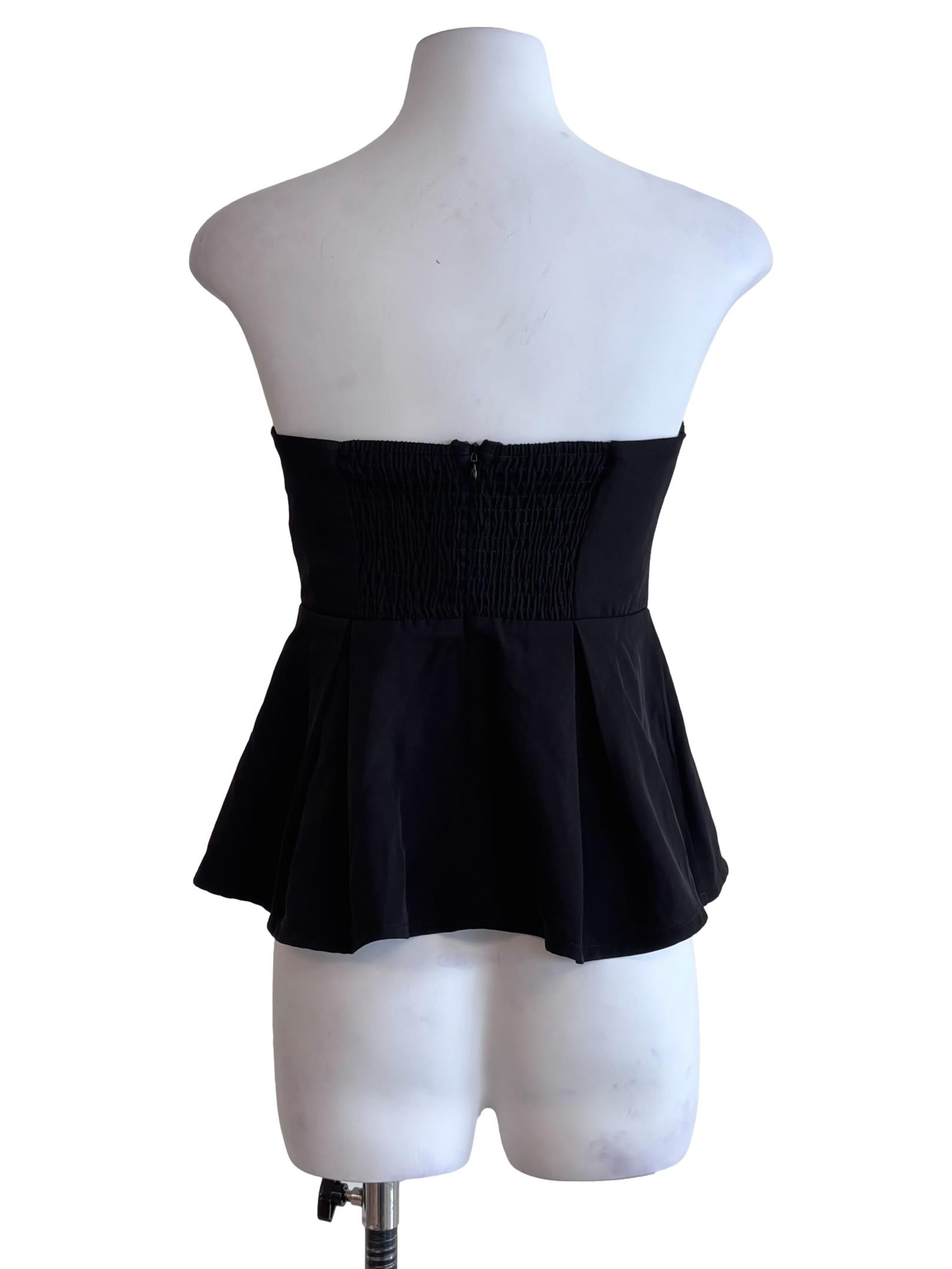 Jet Black Strapless Peplum Top