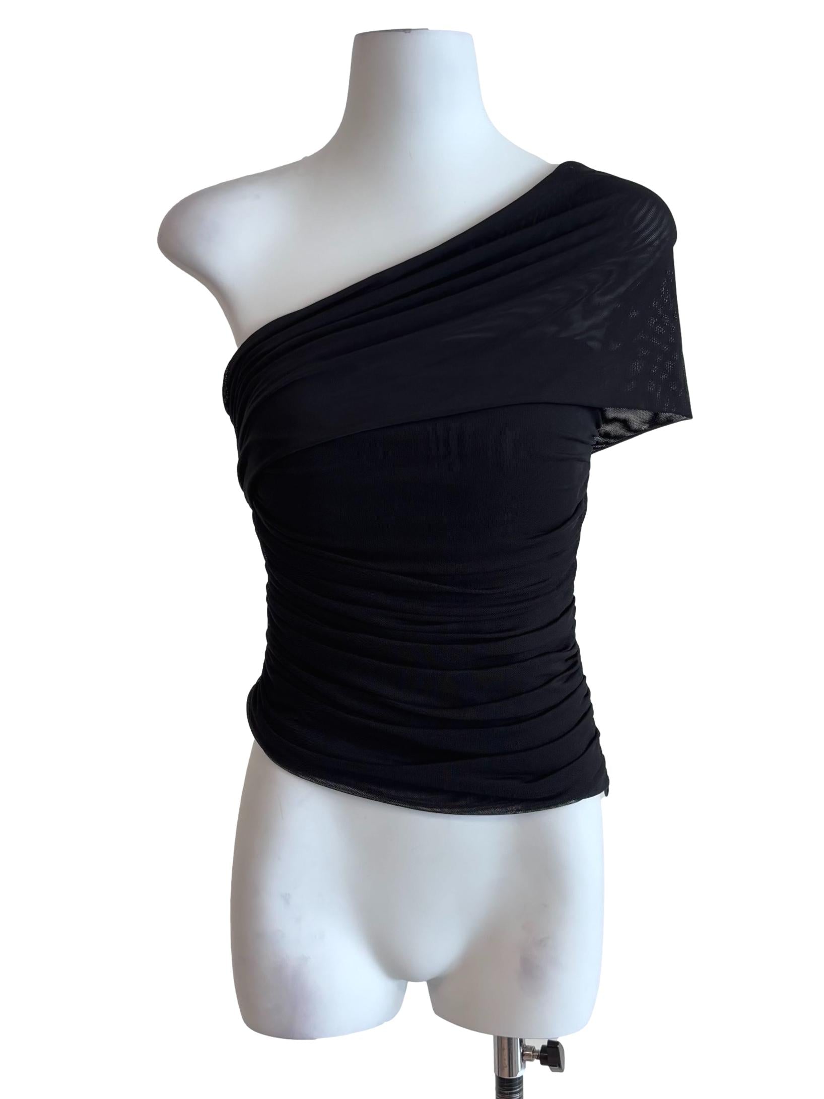 Jet Black Mesh Drape Fitted Top