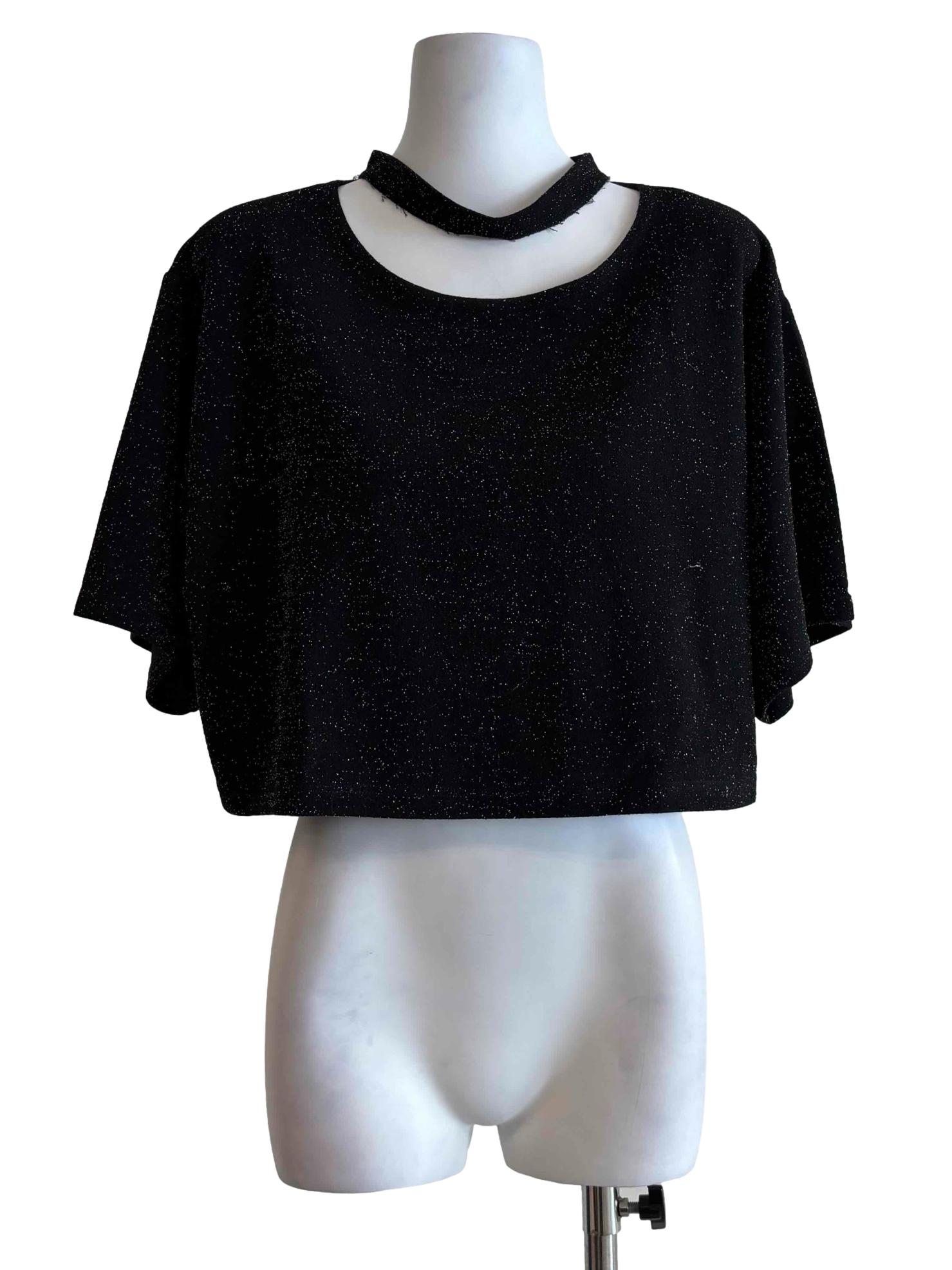 Black Choker Neck Glitter Top