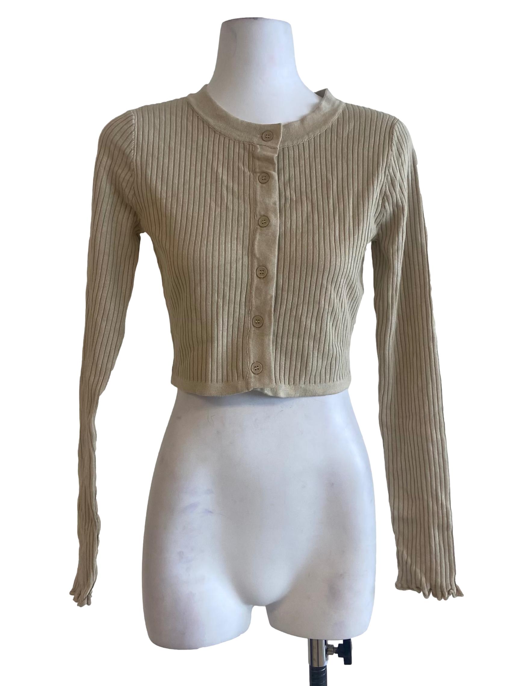 Beige Pencil Stripe Button Down Cardigan