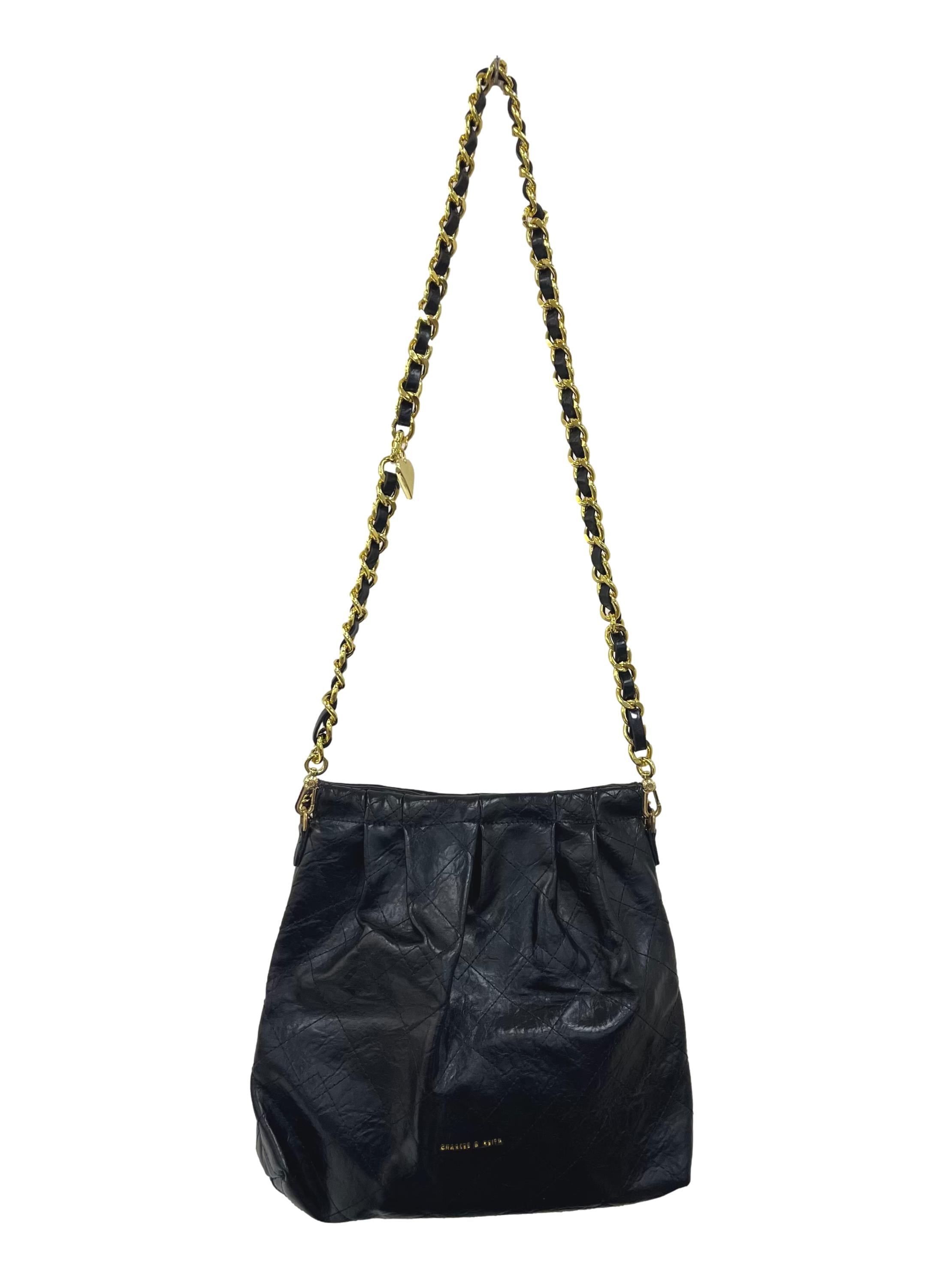Black Leather Duo Double Chain Hobo Bag CSN