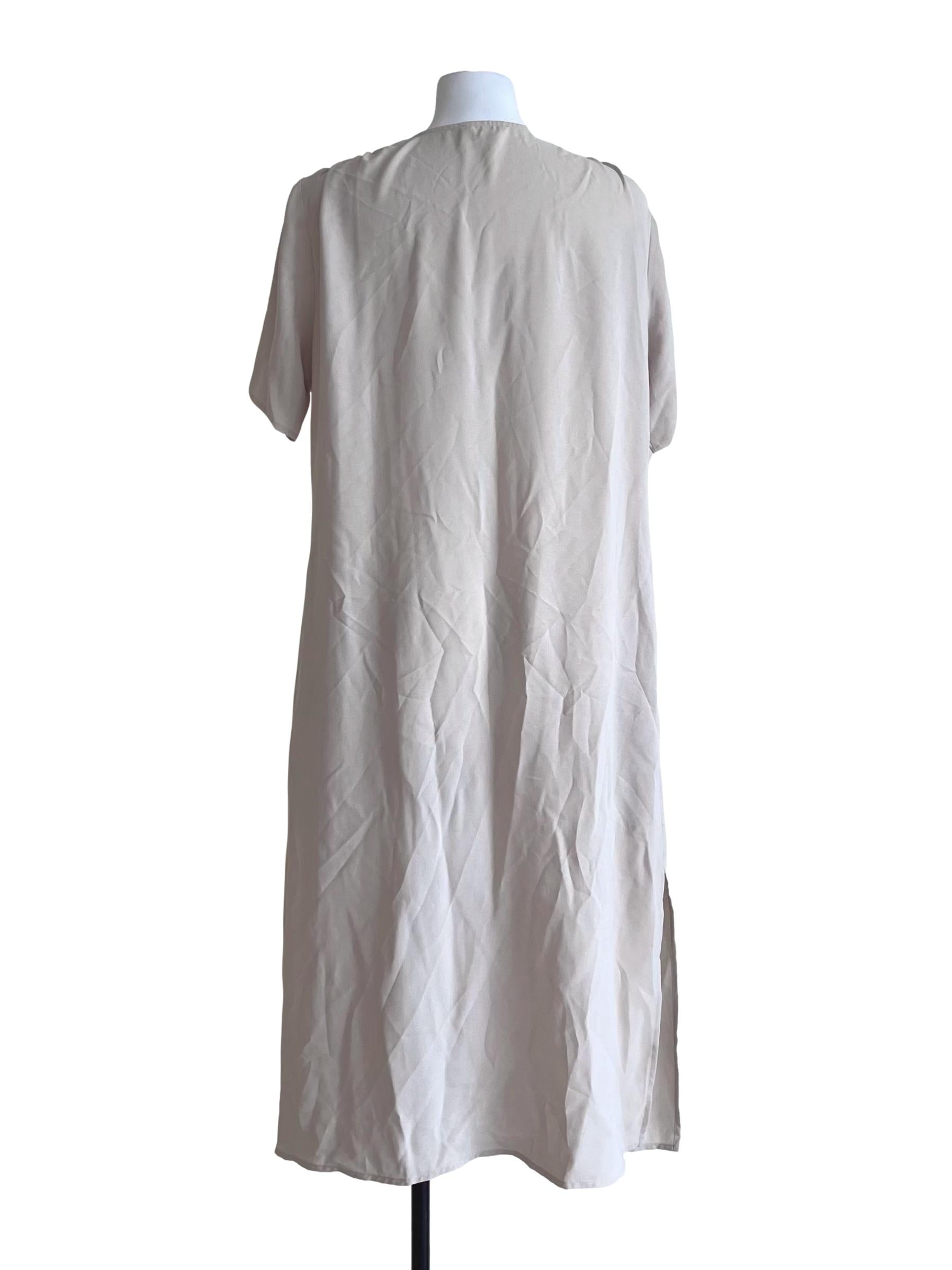 Cream V-Neck Button Down Dress OSN