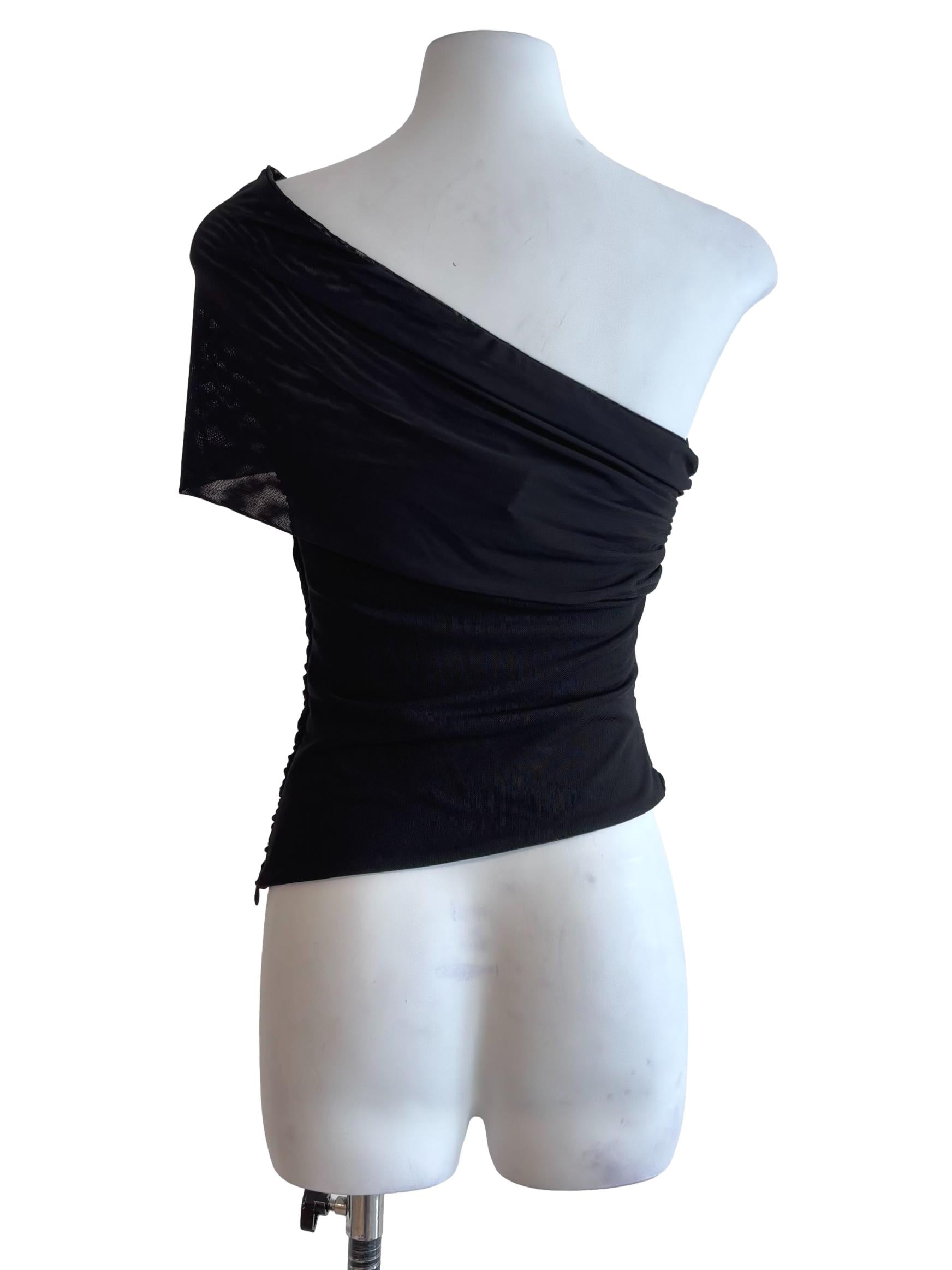 Jet Black Mesh Drape Fitted Top