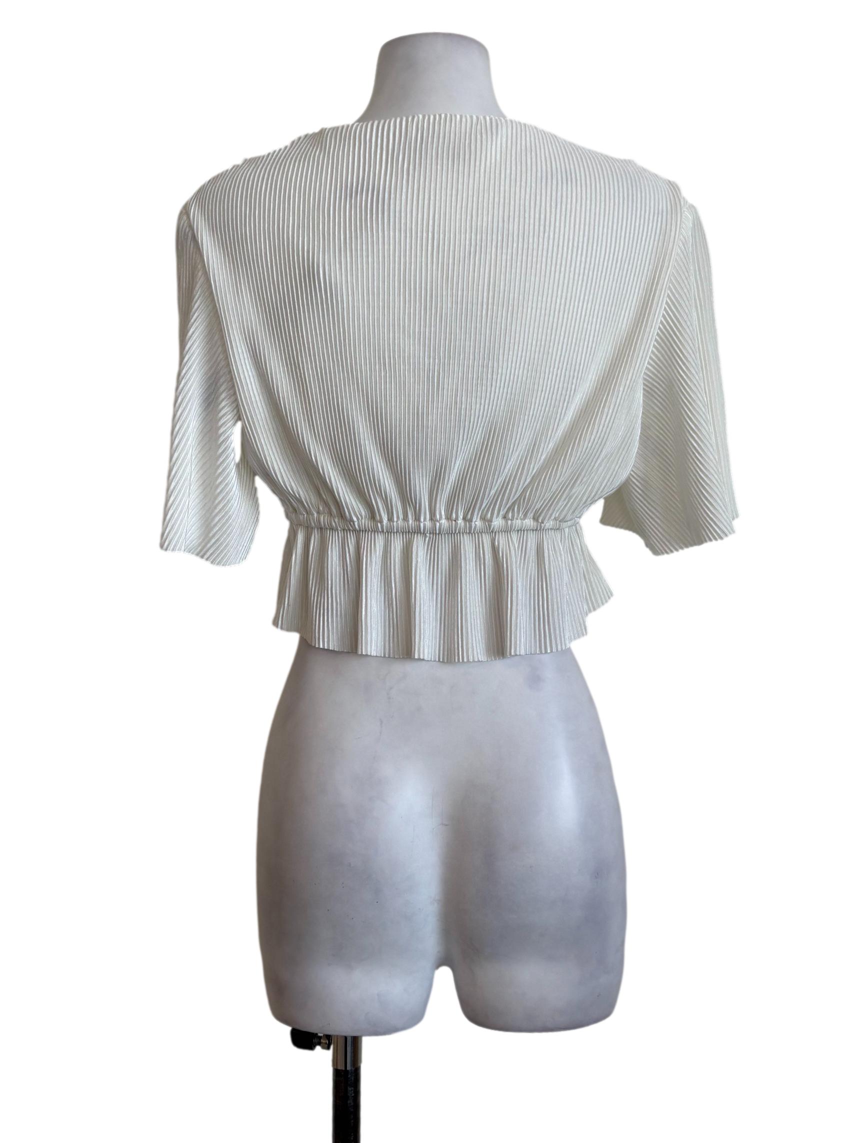 White Pleated Peplum Top YHF