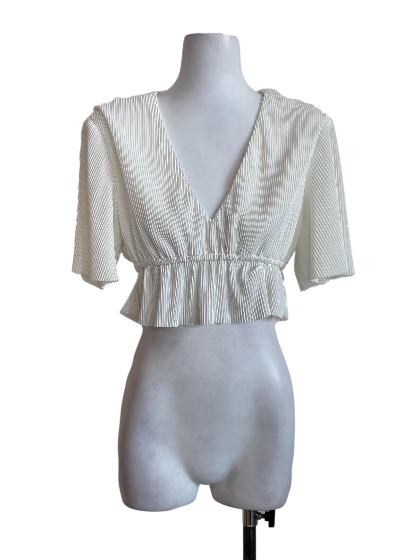 White Pleated Peplum Top YHF