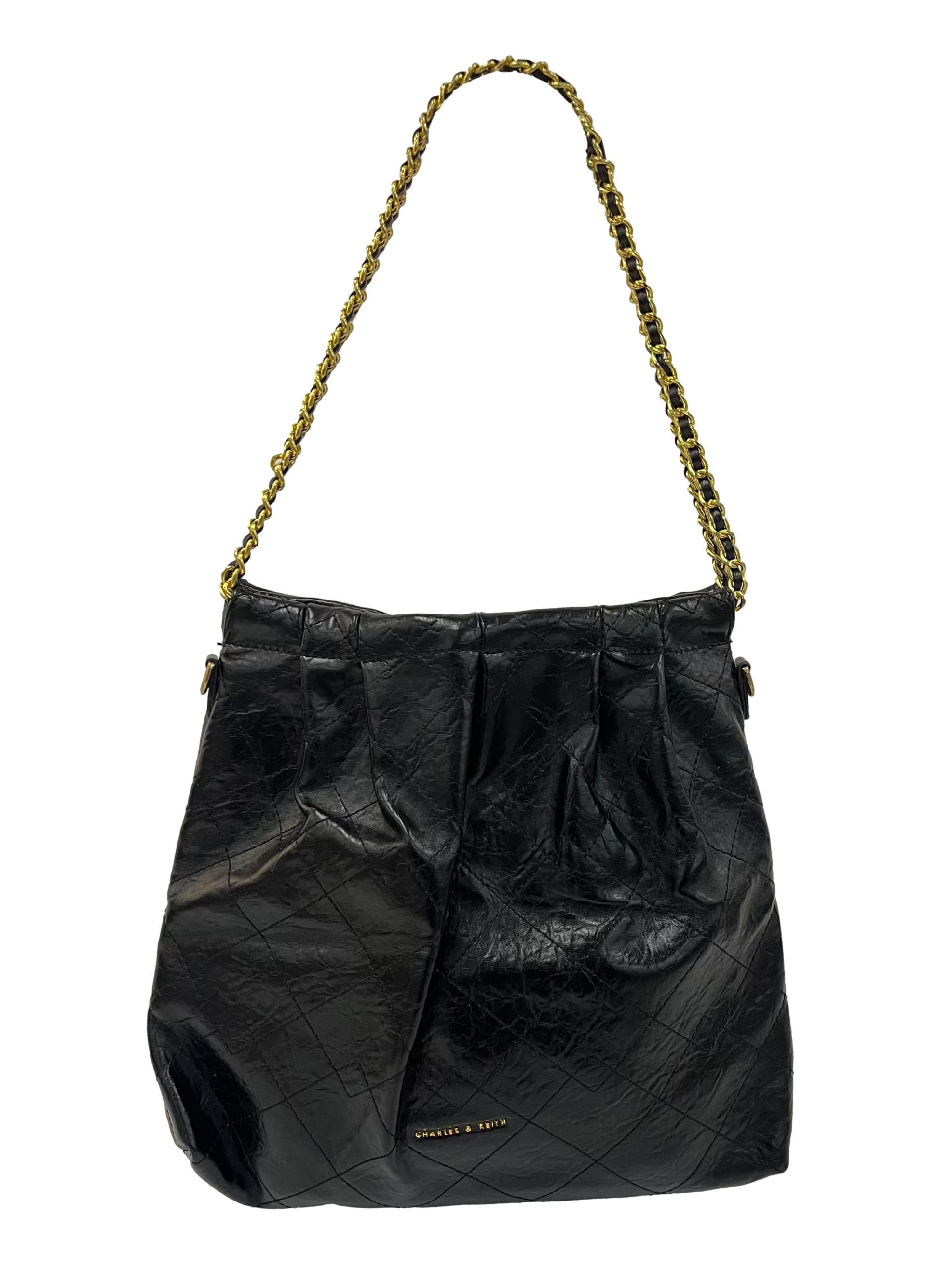 Black Leather Duo Double Chain Hobo Bag CSN