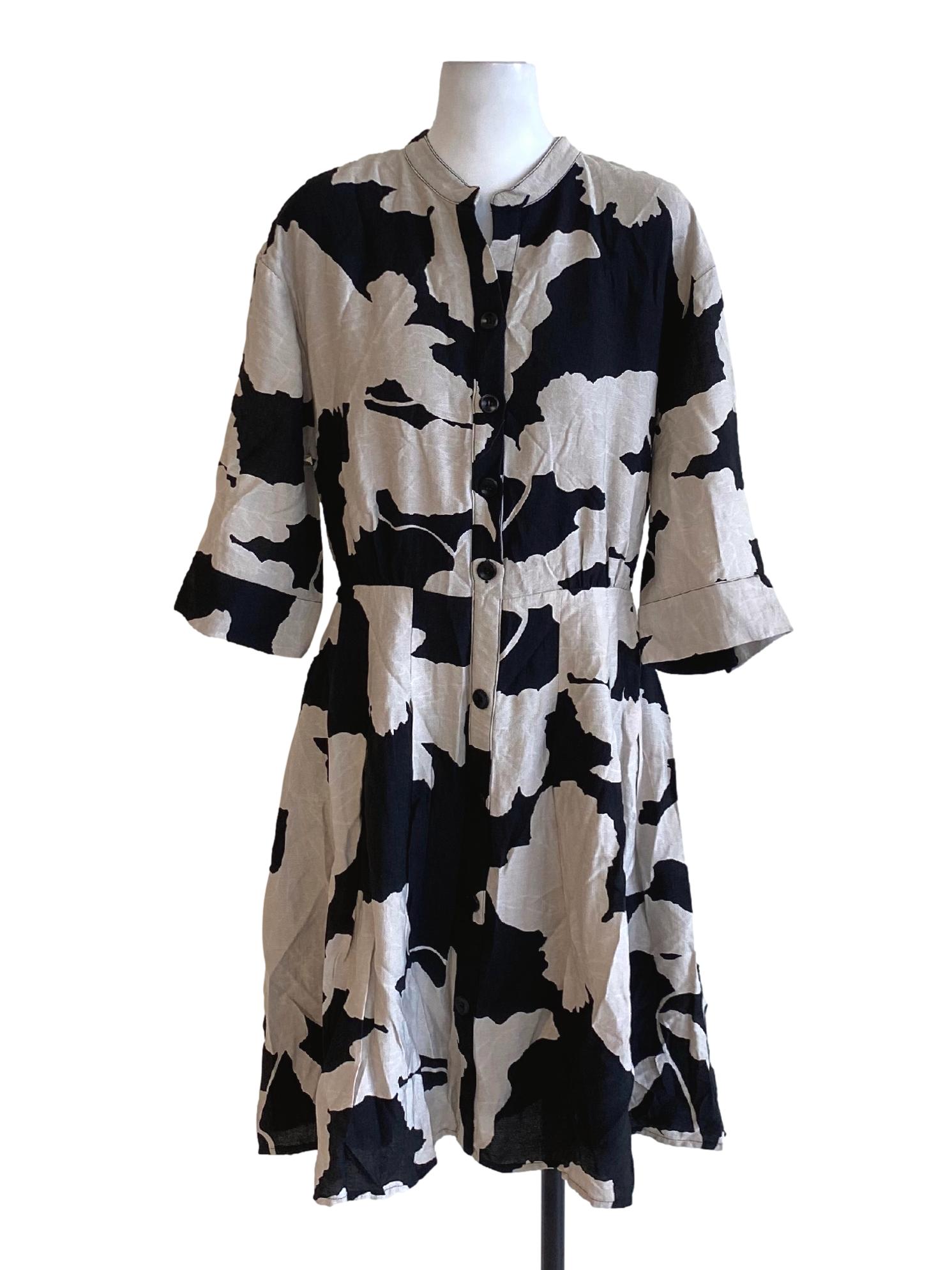 Shadow Black Floral Buttoned Down Shirt Dress