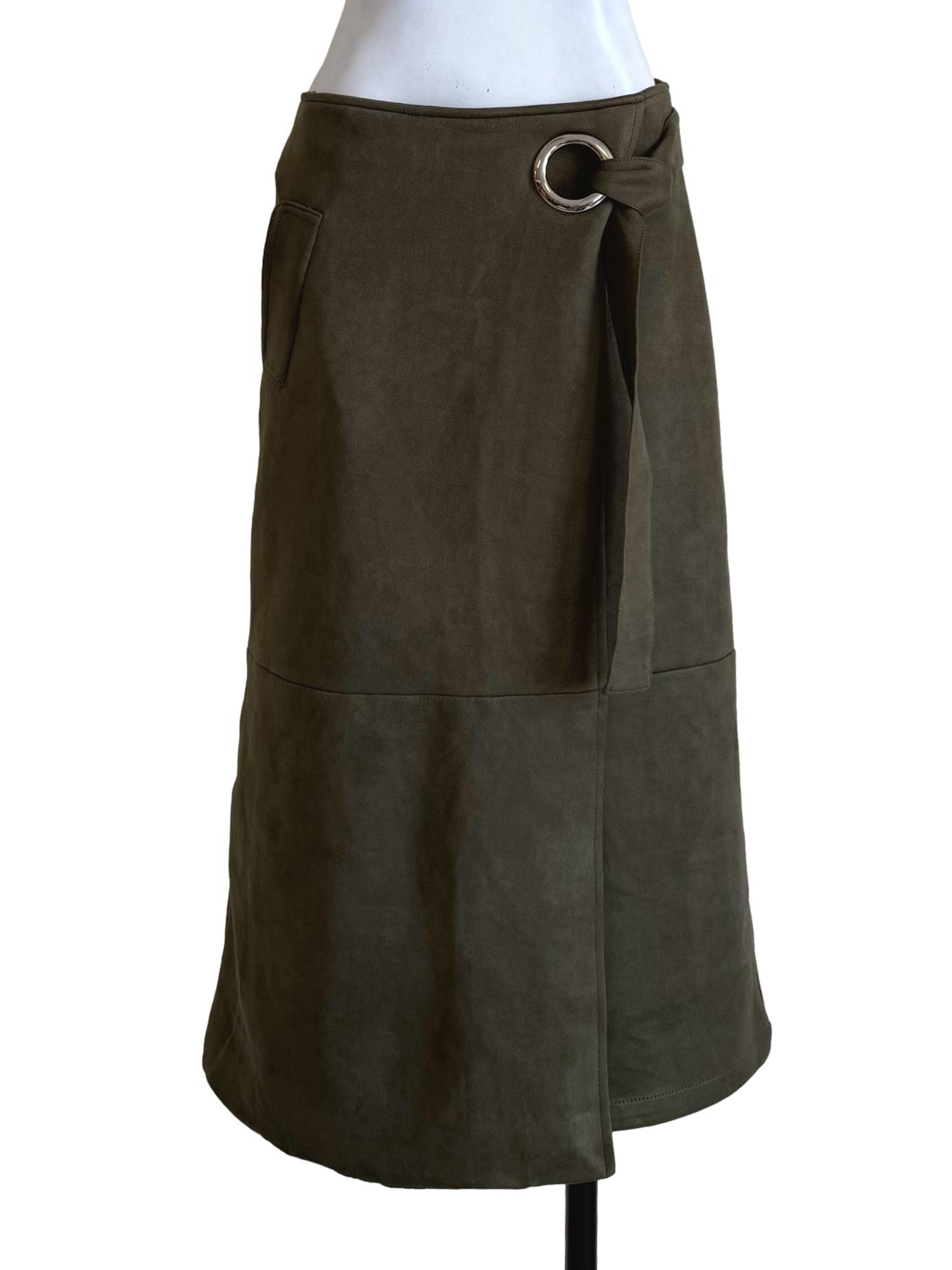 Velvet Army Green A-Line Skirt