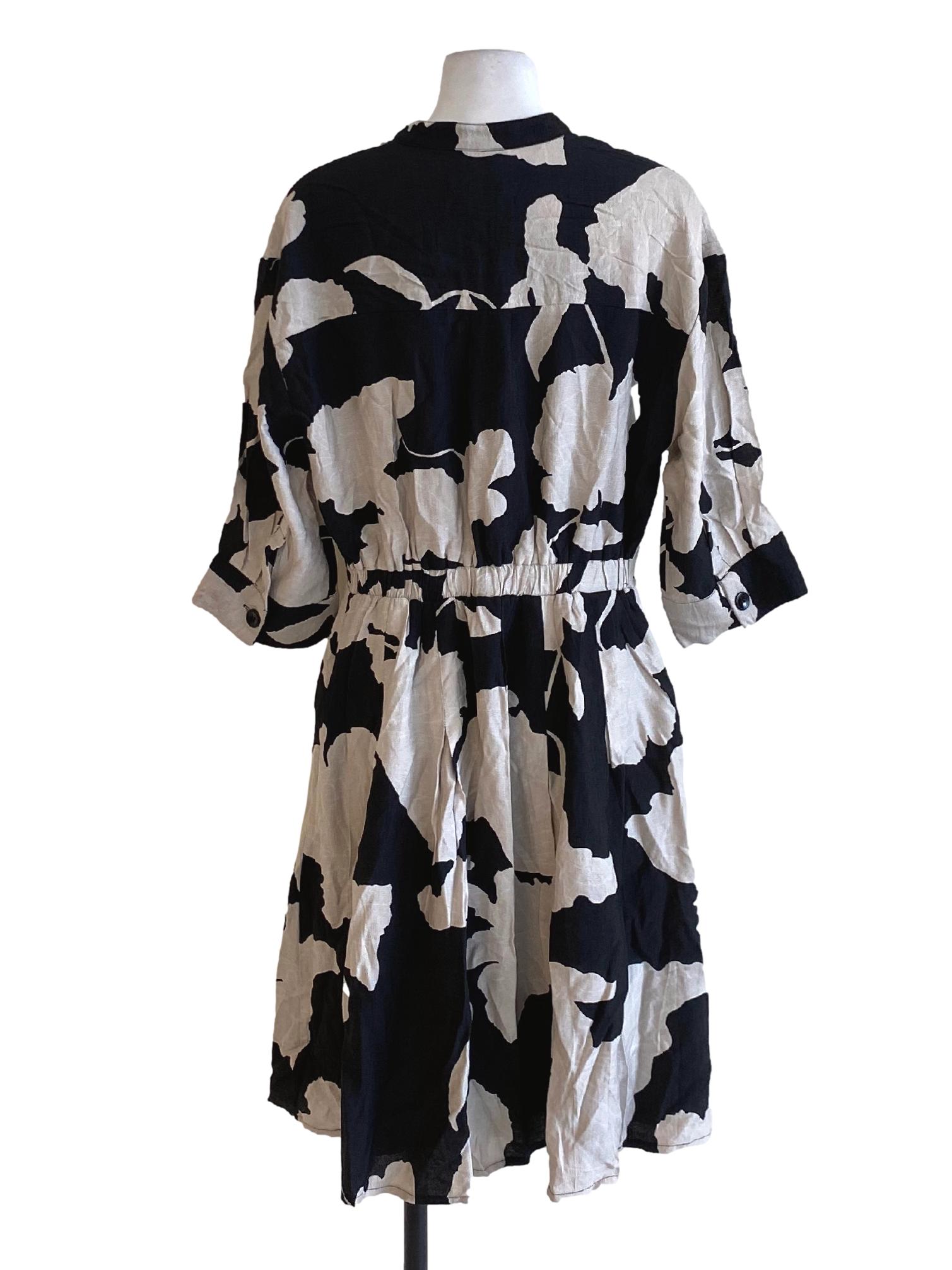 Shadow Black Floral Buttoned Down Shirt Dress