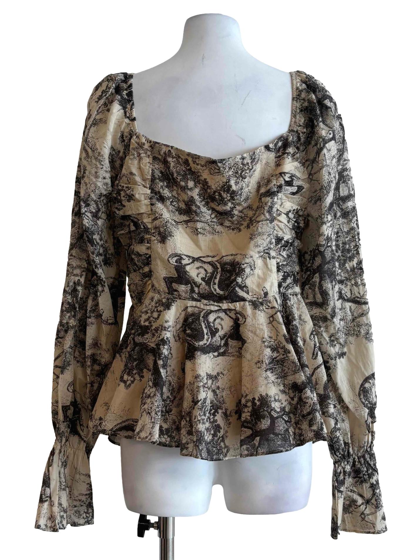 Dutch White Long Sleeve Ruched Blouse