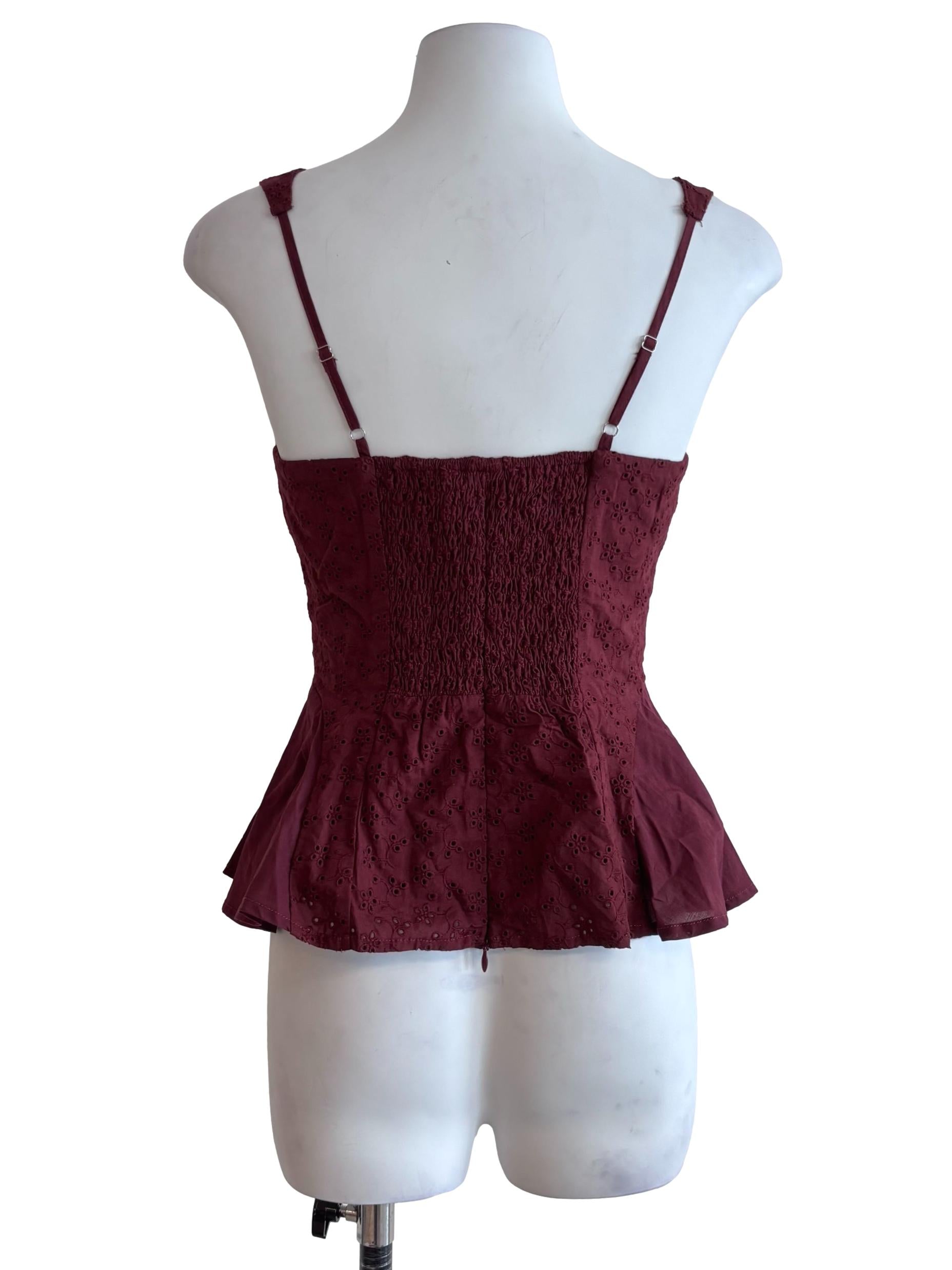 Burgundy Red Eyelet Peplum Top