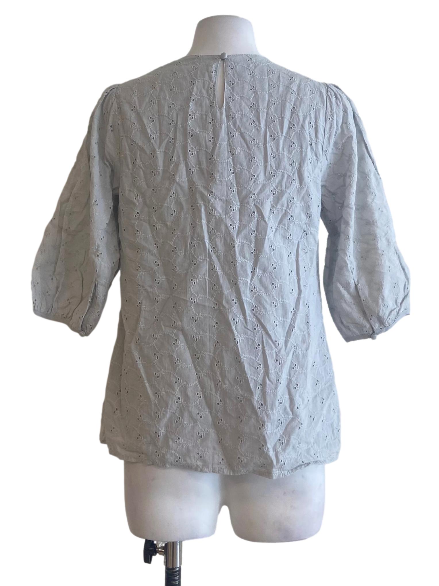 Frost  Blue Floral Embroidery Blouse