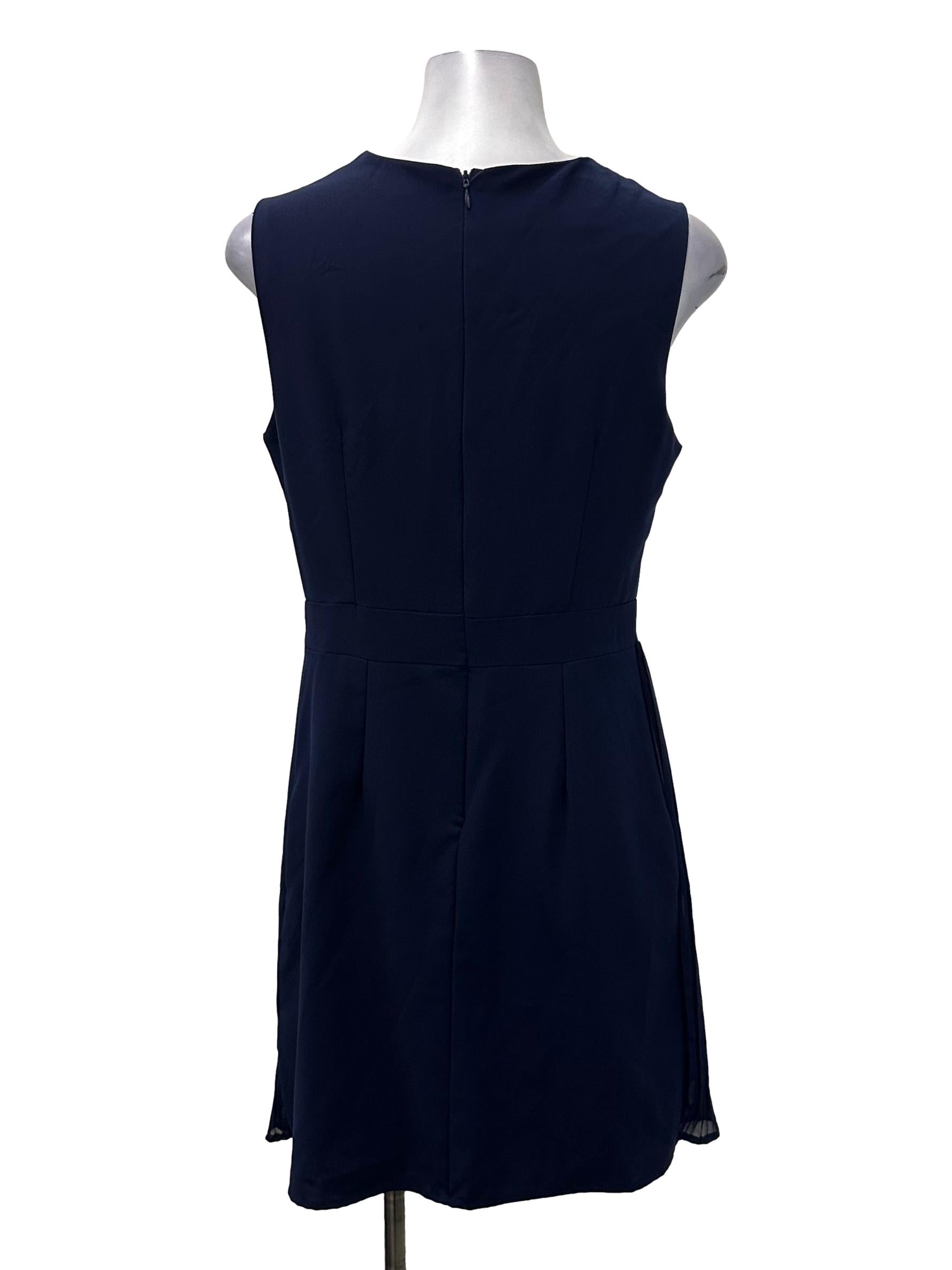 Navy Asymmetric Pleated Dress