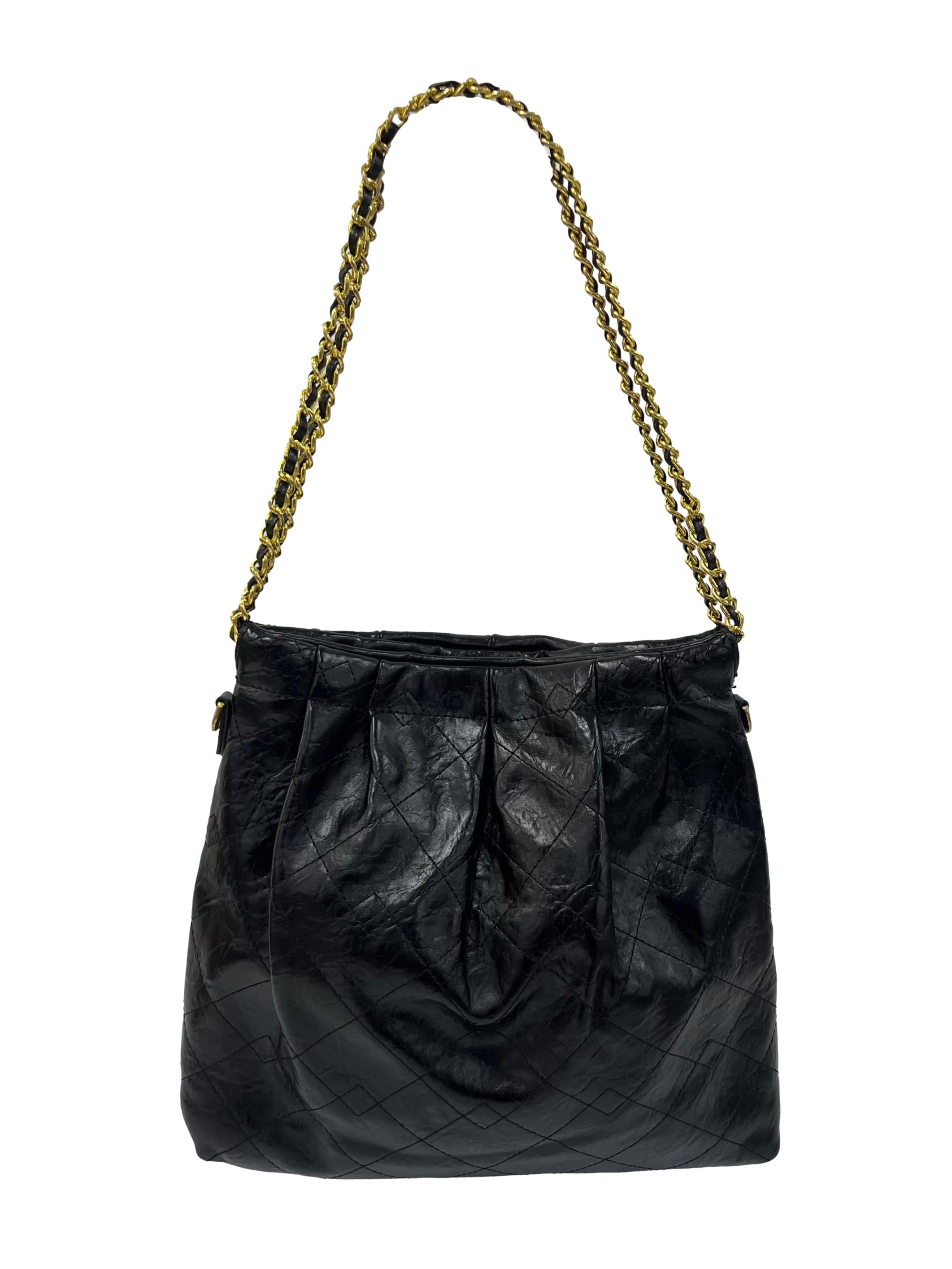 Black Leather Duo Double Chain Hobo Bag CSN