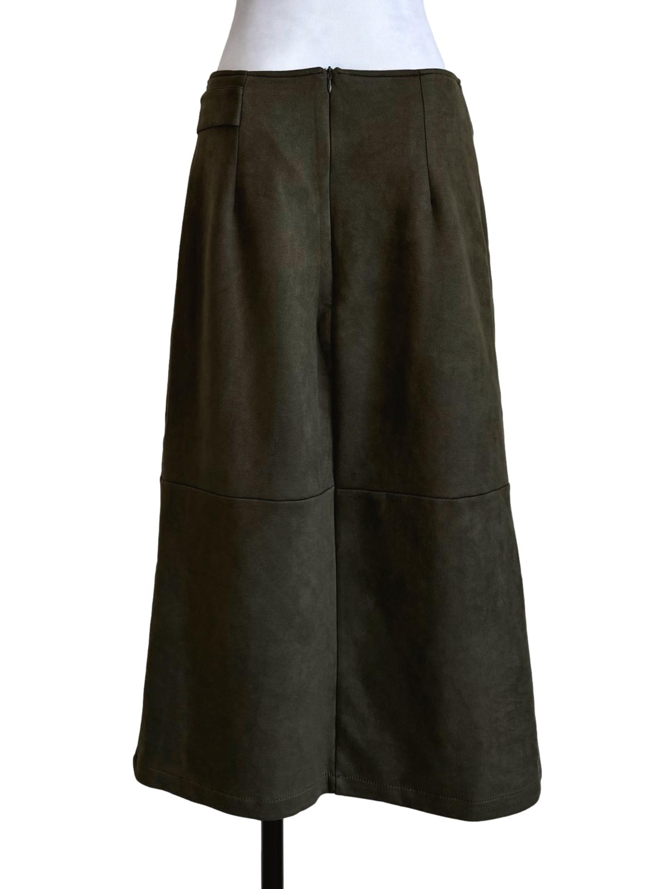 Velvet Army Green A-Line Skirt